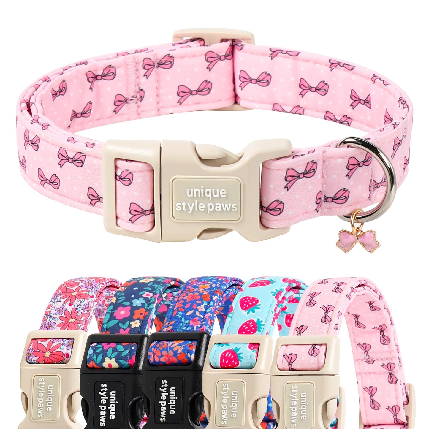 Unique Style Paws Dog Collar With Metal Buckle - Red Rose Flower Gift for Small, Medium, Large Boys Girls Dogs - Durable and Cute