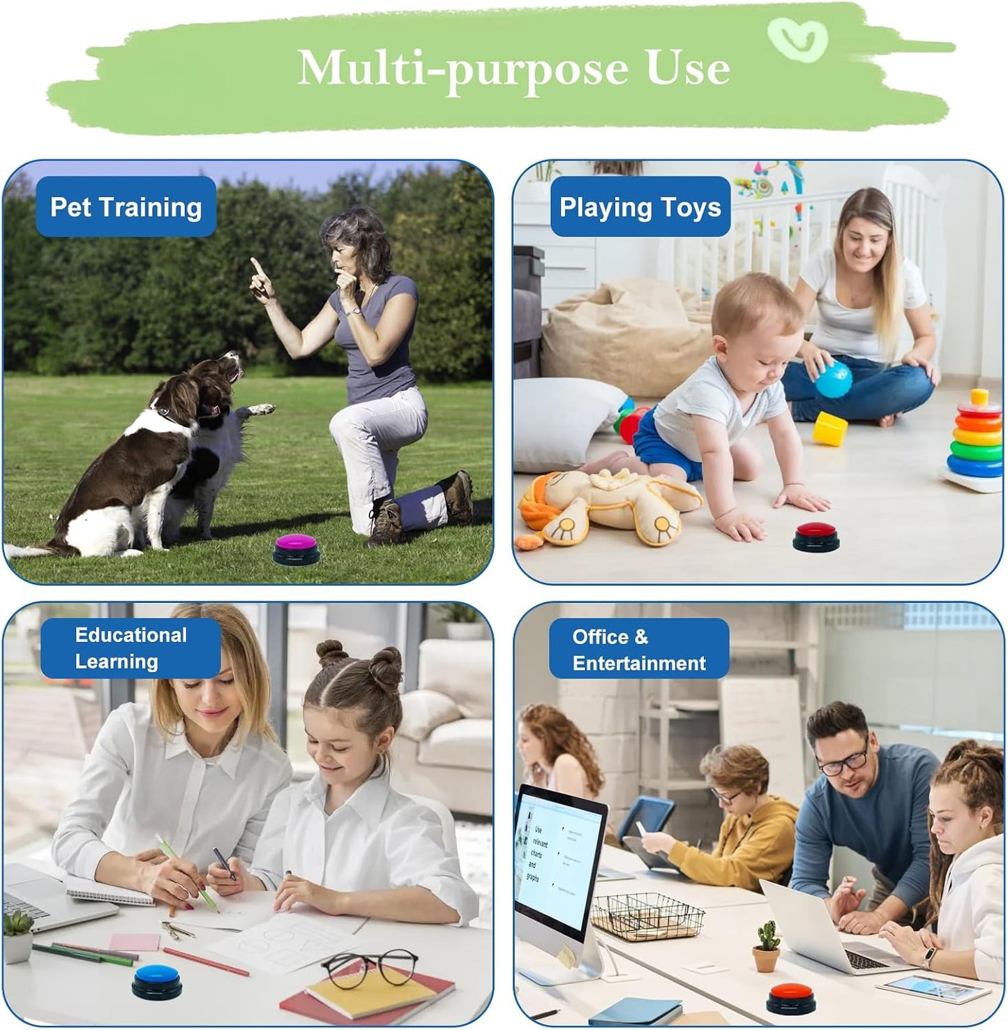 Gelabur Set of 4 Dog Buttons for Communication, Voice Recordable Buttons for Classroom, Dog Training Talking Buttons Starter Set, Pet Easy Speaking Buttons Tools