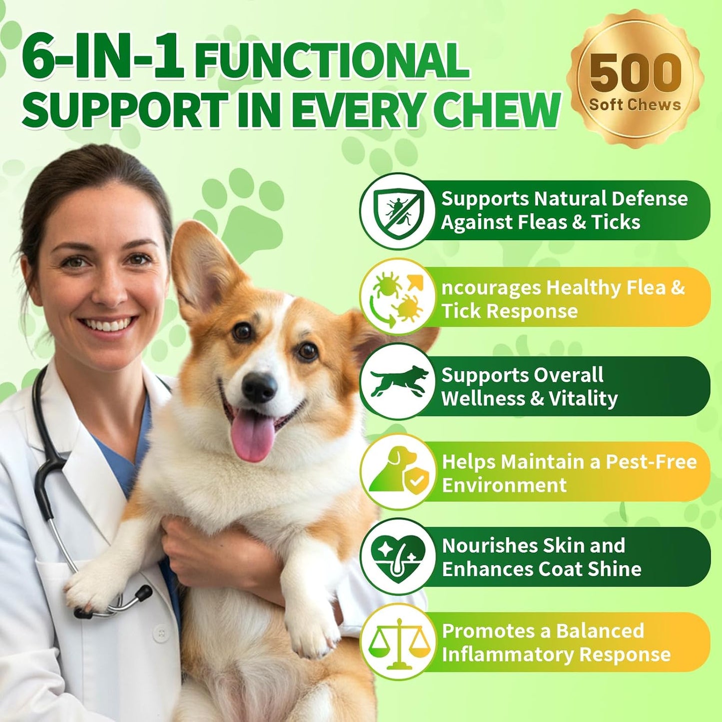 Cudory Flea and Tick Prevention for Dogs, 500 Dog Flea Treatment Chews