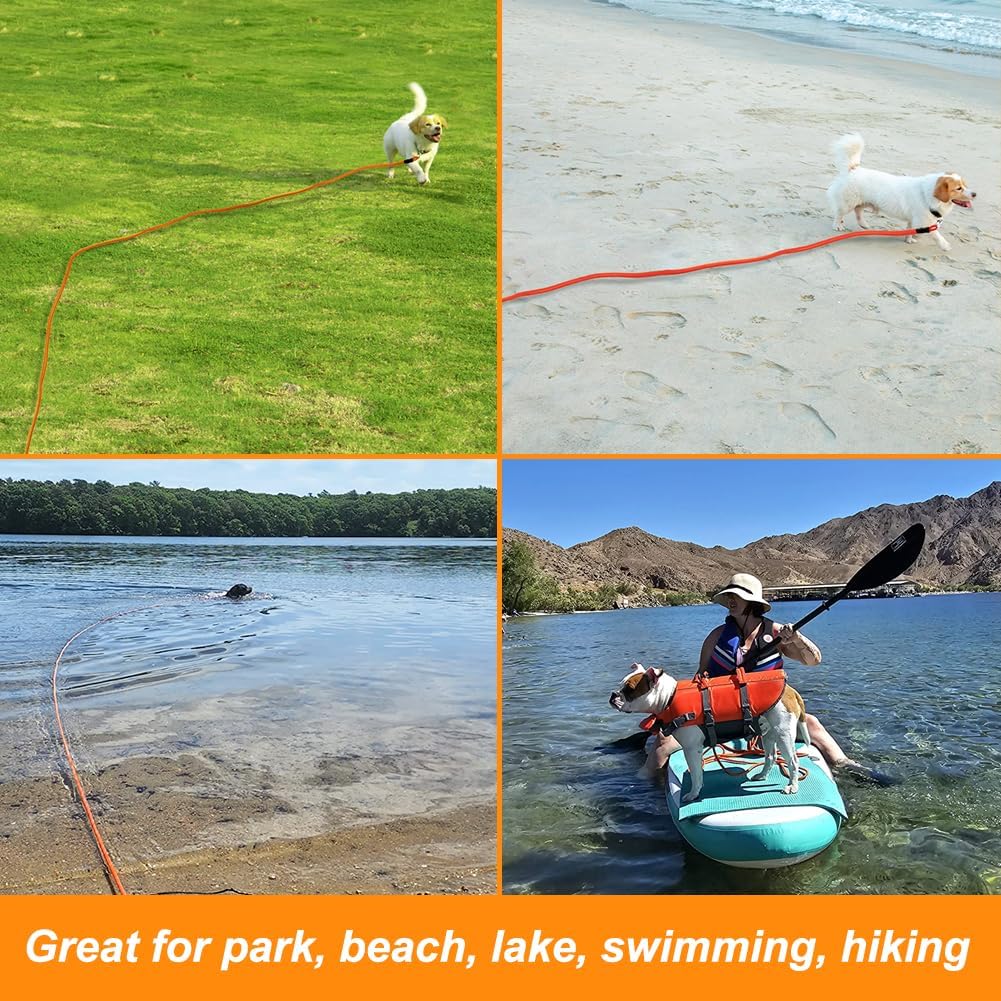 Vivifying Floating Long Dog Leash, 20FT Dog Training Leash, Lightweight Dog Check Cord Rope Lead with Comfortable Handle for Outside, Hiking, Swimming, Beach and Lake