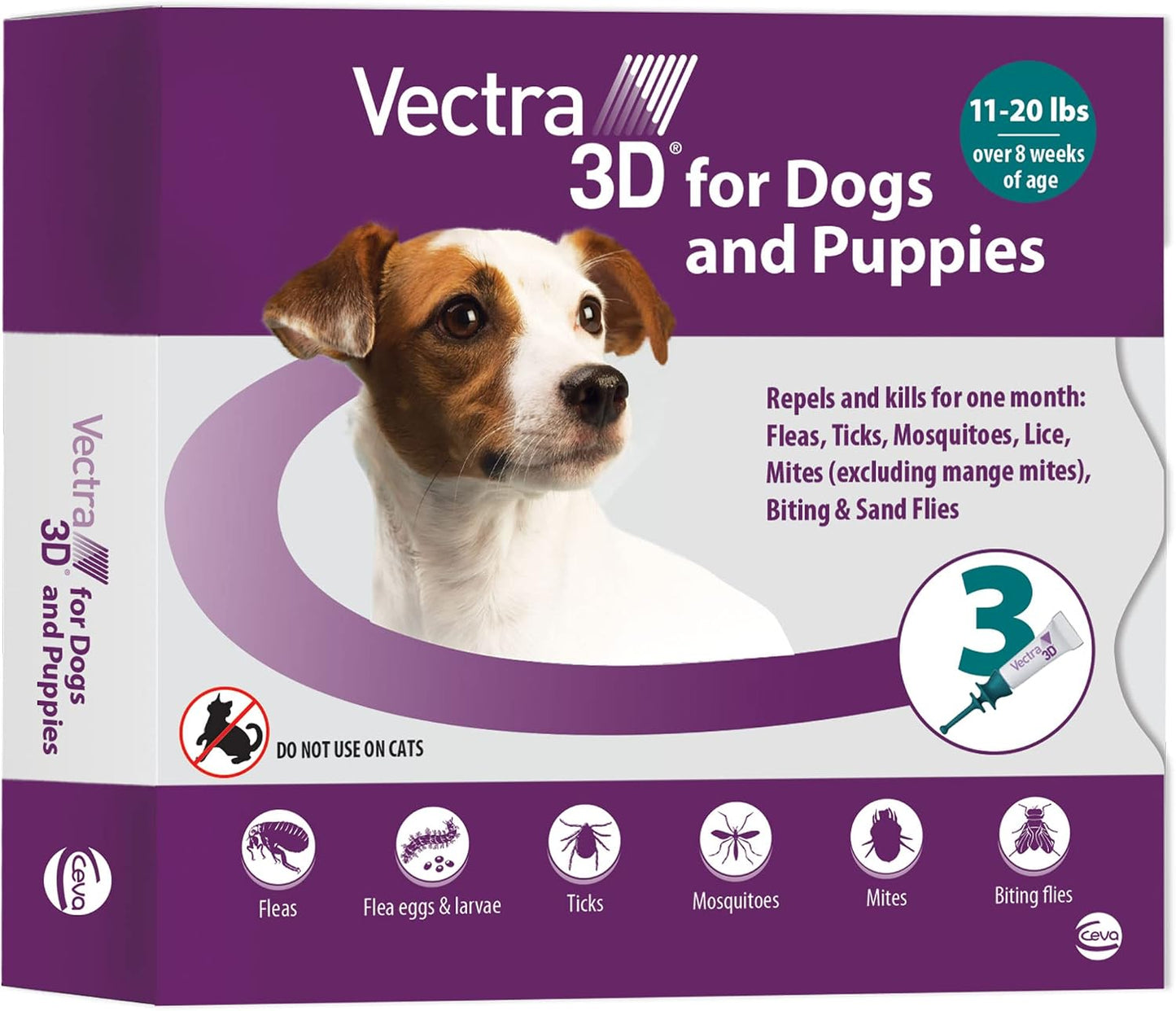 Vectra 3D Flea and Tick Prevention for Small Dogs 11-20 lbs, 3‑Month