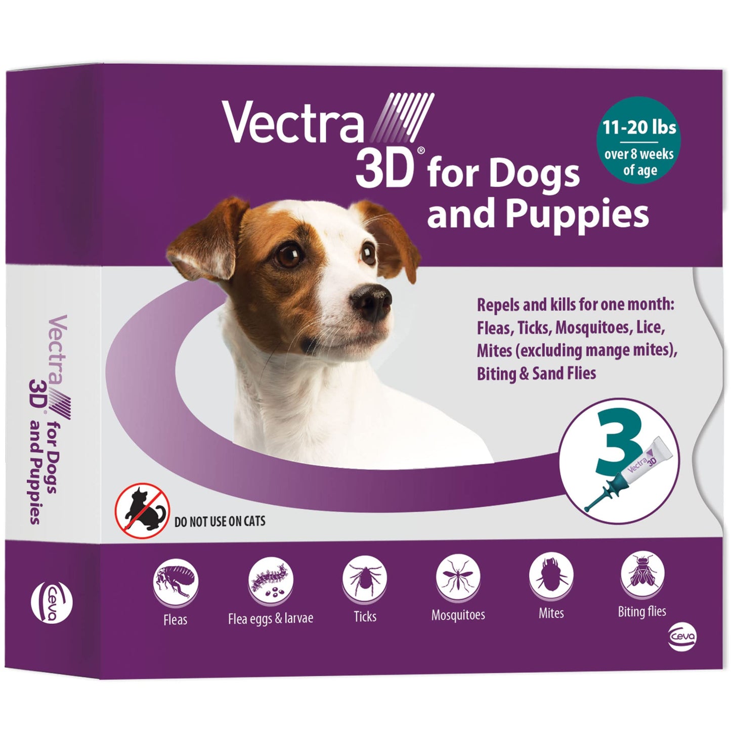 Vectra 3D Flea and Tick Prevention for Small Dogs 11-20 lbs, 3‑Month