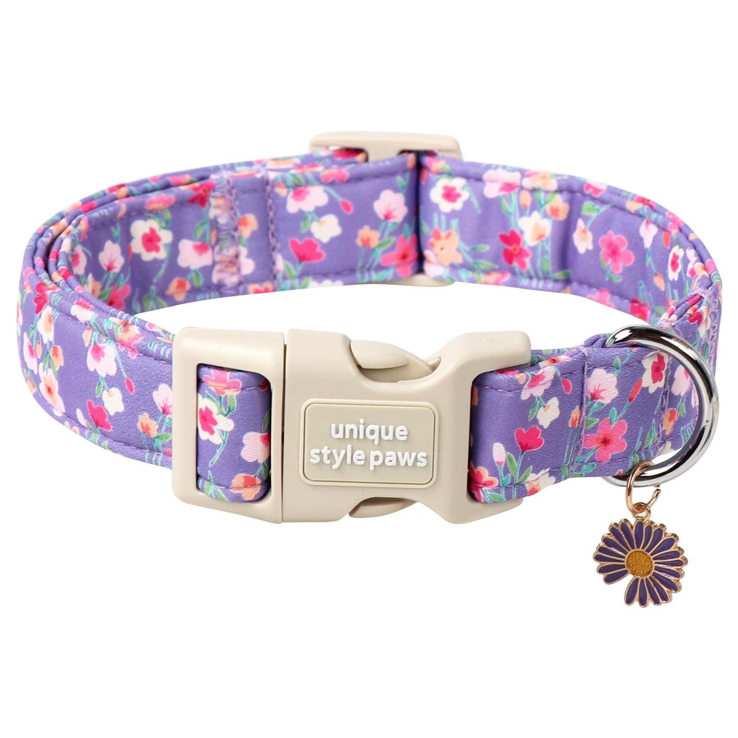 Unique Style Paws Dog Collar With Metal Buckle - Red Rose Flower Gift for Small, Medium, Large Boys Girls Dogs - Durable and Cute