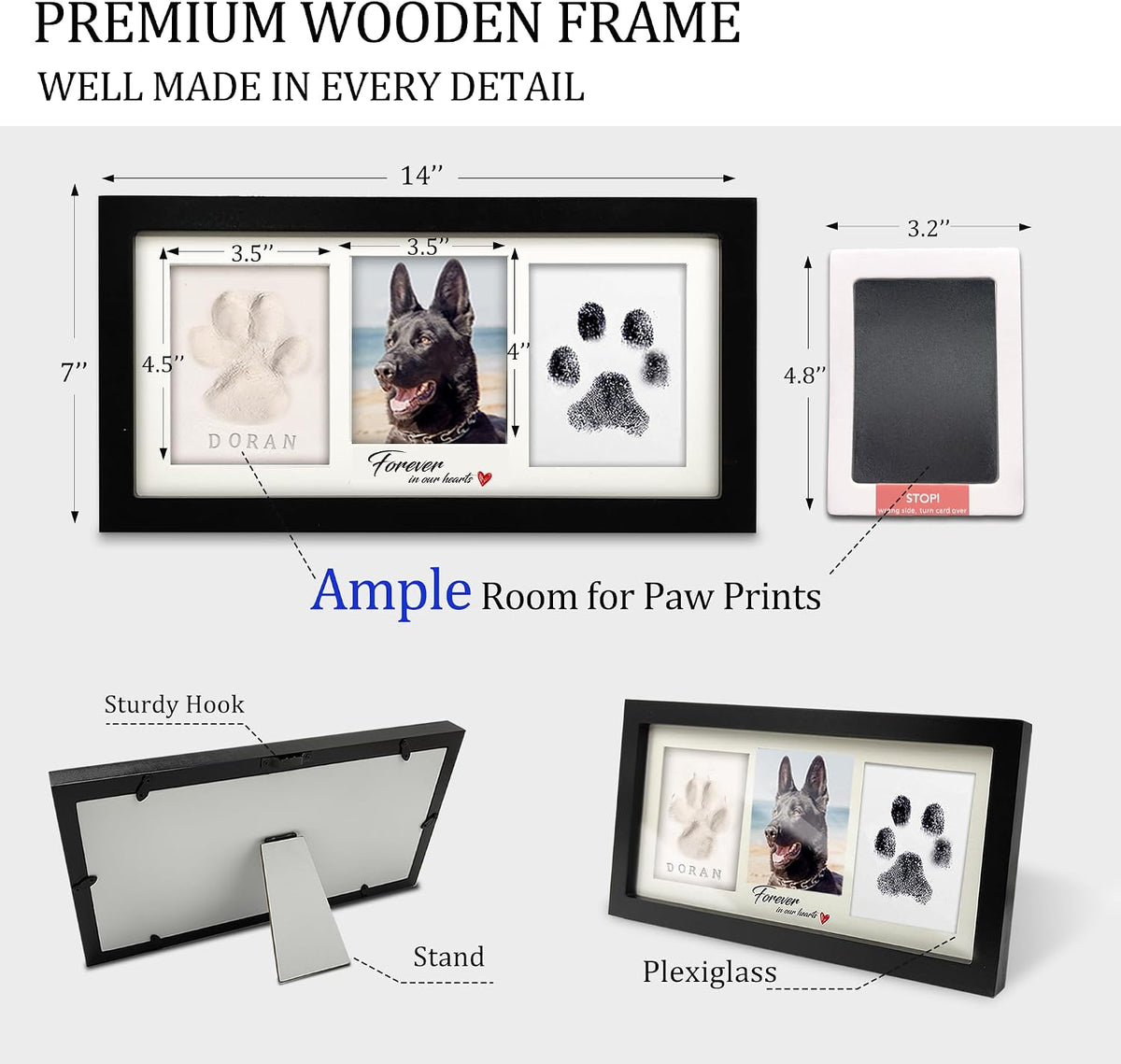 MYPAWLETS Paw Print Frame Kit,Dog/Cat Pawprints Keepsake,Black