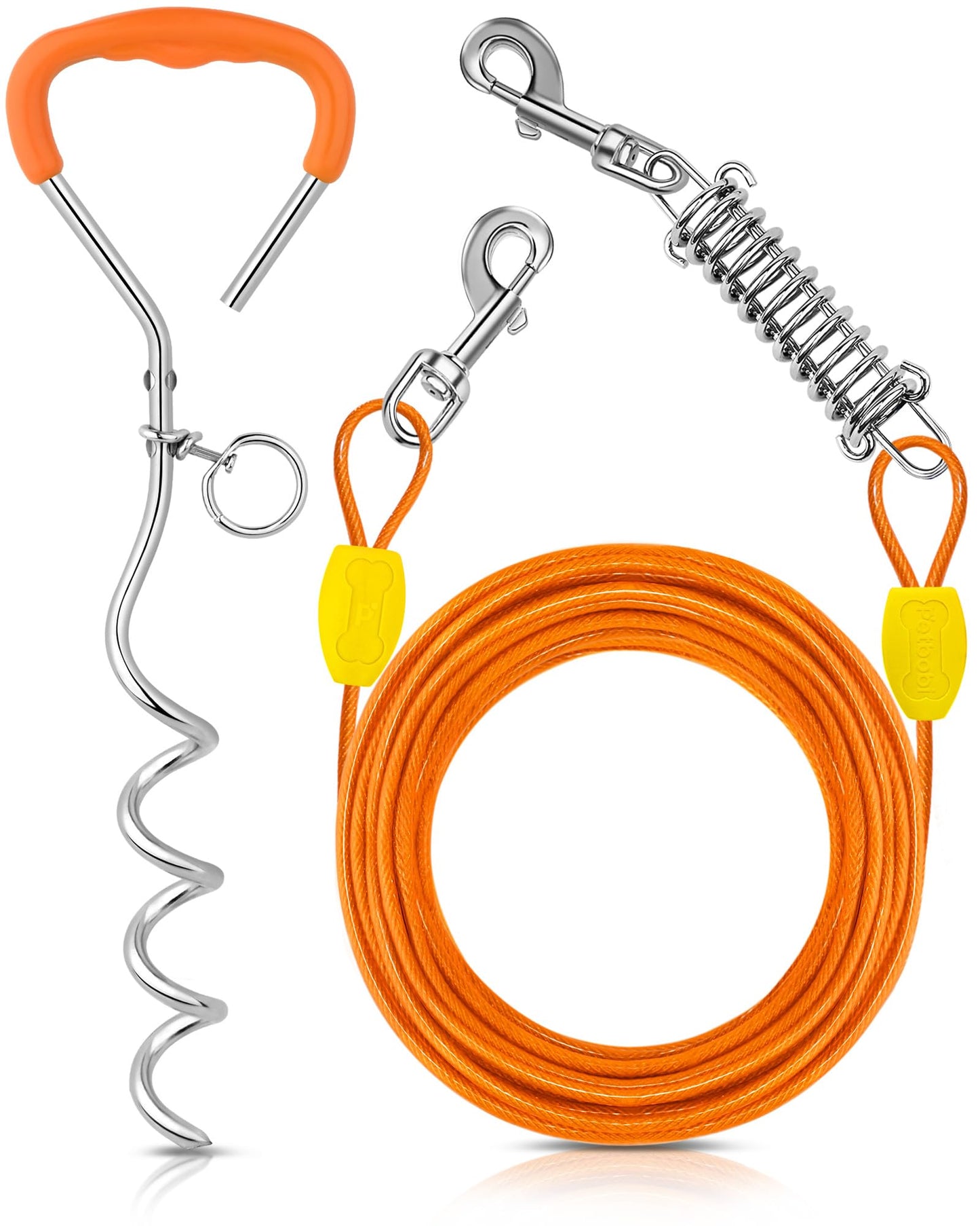 Petbobi Dog Tie Out Cable and Stake, 30ft Heavy Duty Dog Leads for Yard