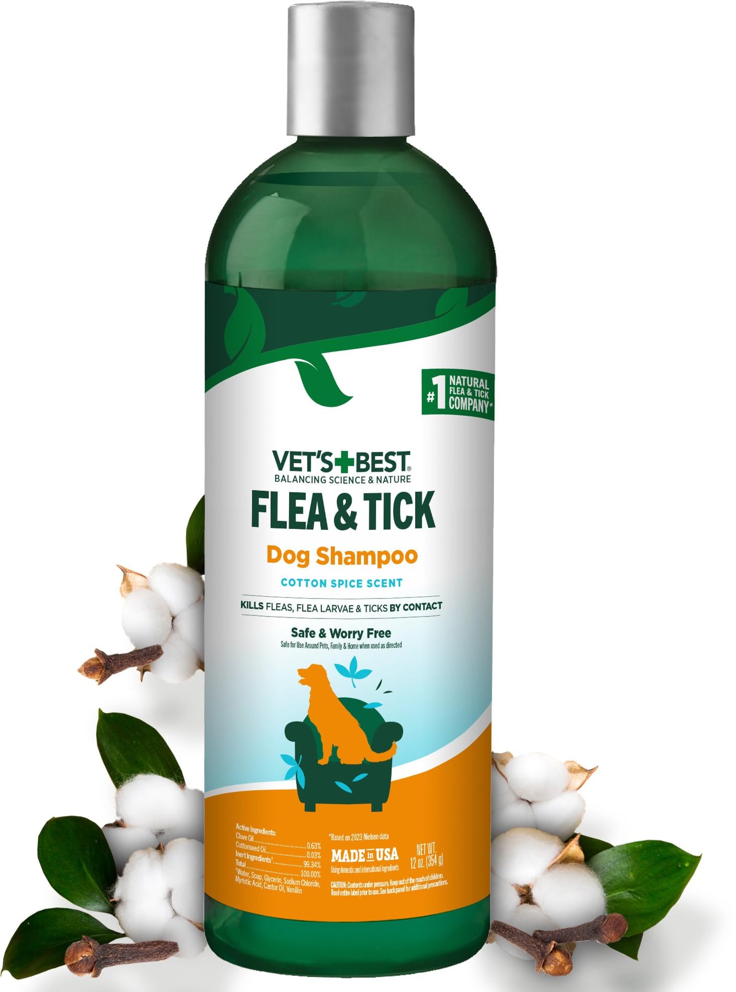 Vet's Best Flea & Tick Shampoo for Dogs, Plant-Based, 12 oz