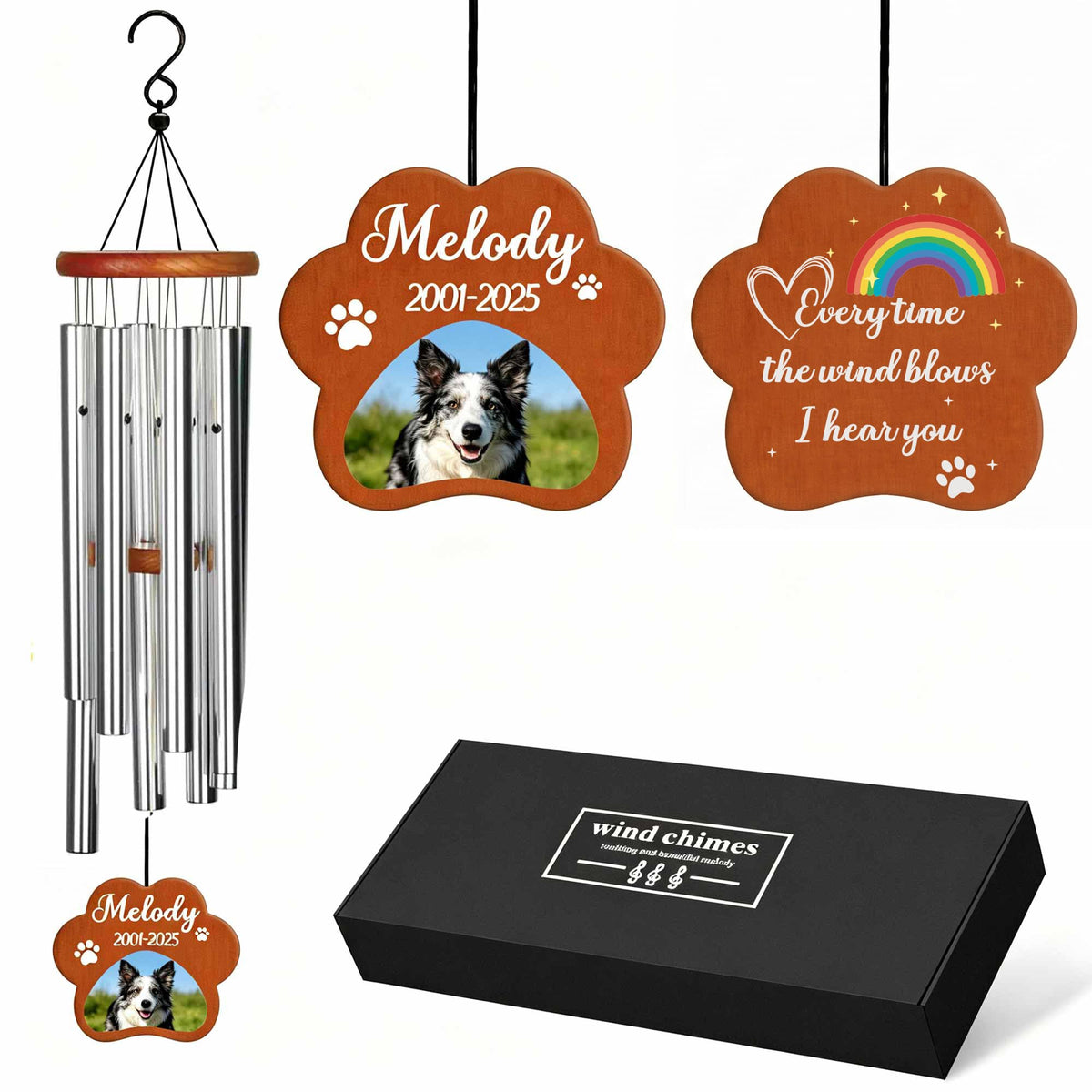 Personalized Dog Memorial Gifts for Loss of Dog, 25.5'' Pet Memorial Gifts for Dogs, Pet Memorial Wind Chimes, Loss of Dogs Sympathy Gift, Pet Passing Away Gift for Loss Loved One(Design 2, Black)