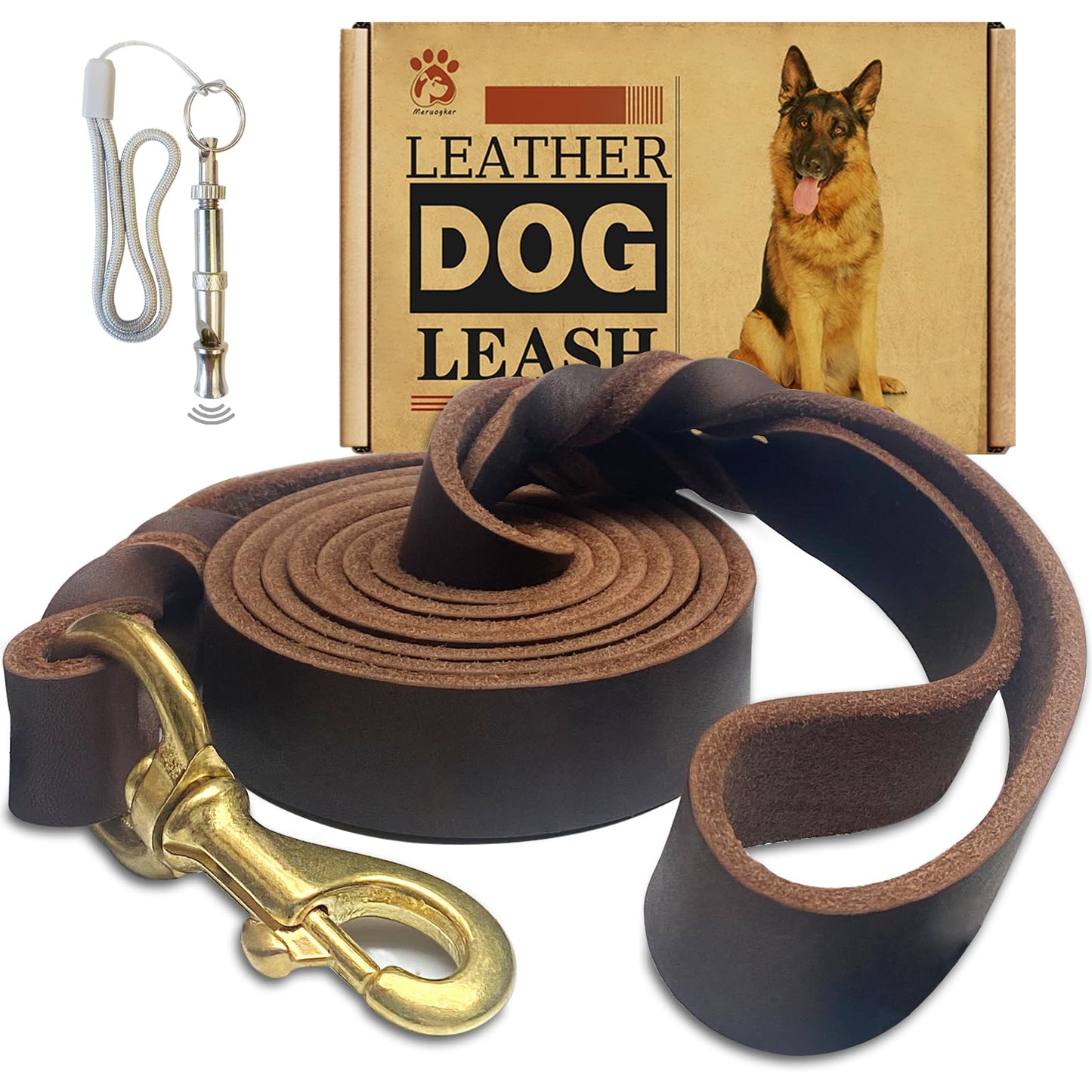Leather Dog Leash 6ft x 3/4 inch,Strong Heavy Duty Genuine Leather Braided Dog Training Leash, Soft and Comfortable Leather Leash for Large Dogs, Medium Small Dogs (Brown, 6FT*3/4in)