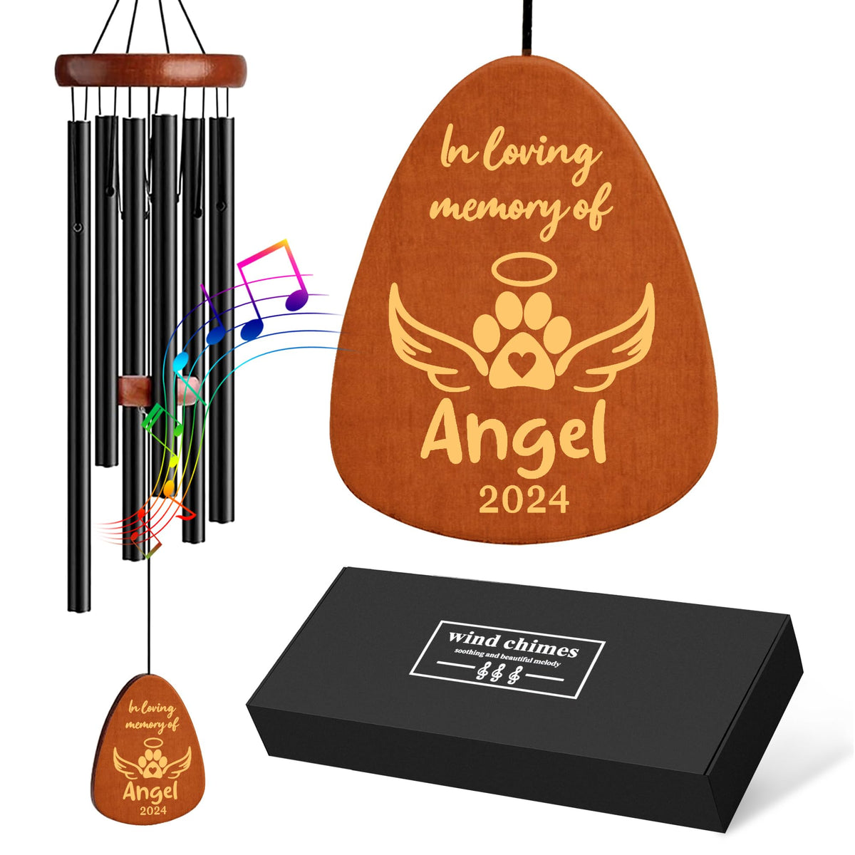 Personalized Dog Memorial Gifts for Loss of Dog, 25.5'' Pet Memorial Gifts for Dogs, Pet Memorial Wind Chimes, Loss of Dogs Sympathy Gift, Pet Passing Away Gift for Loss Loved One(Design 2, Black)