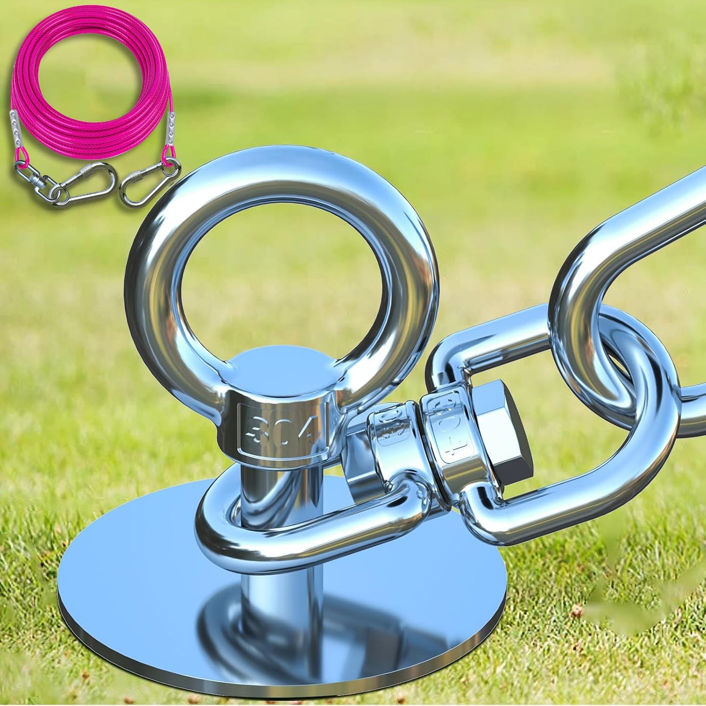 TOPKNOT Dog Tie Out Cable and Stake,360°Swivel Dog Run Anchor，with 30FT Heavy Duty Cable- No Tangle,Dog Runner for Yard - Up to 150LBS,Ideal for Outdoor Camping