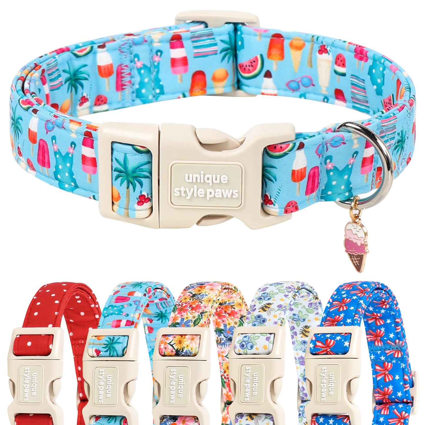 Unique Style Paws Dog Collar With Metal Buckle - Red Rose Flower Gift for Small, Medium, Large Boys Girls Dogs - Durable and Cute