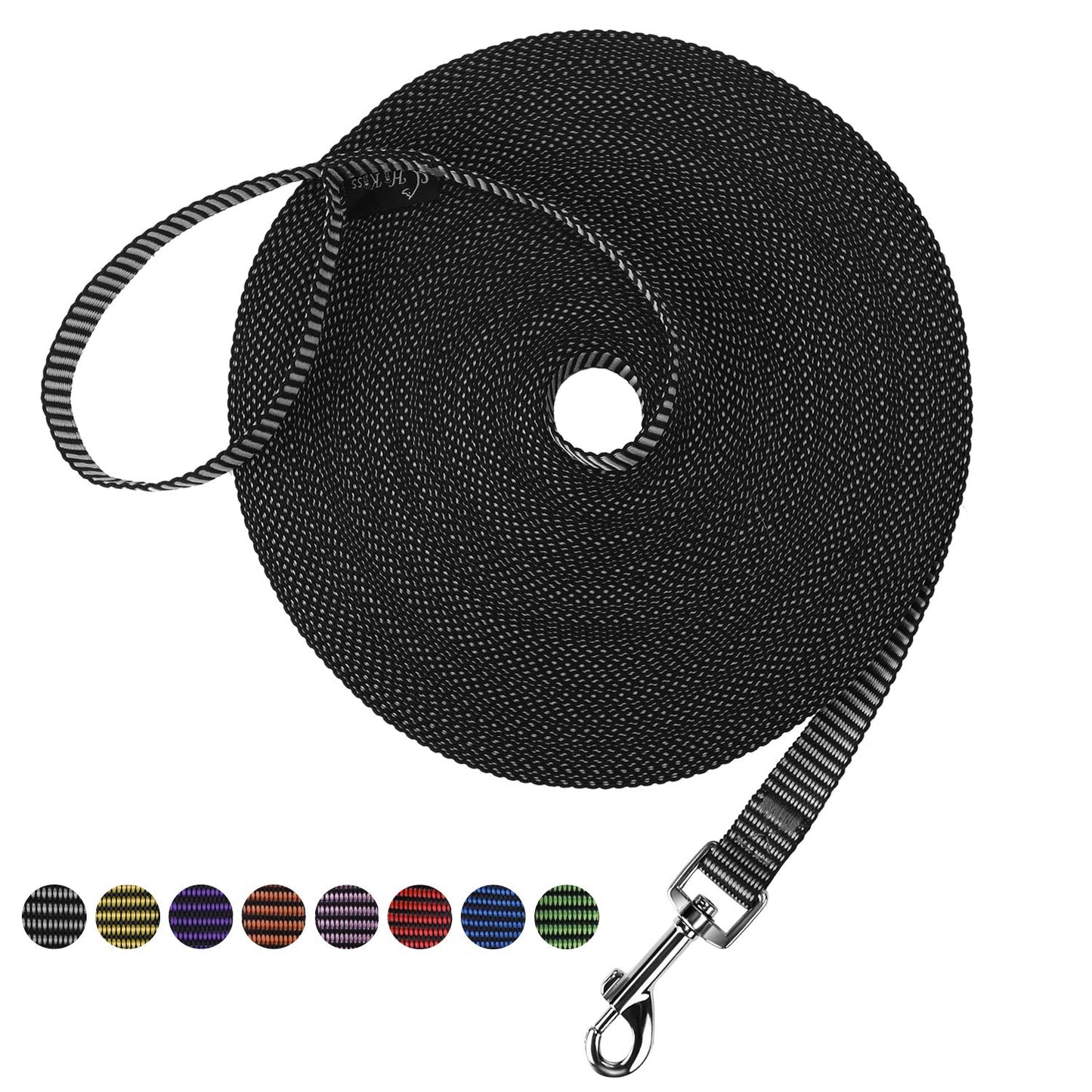 Hi Kiss Dog/Puppy Obedience Recall Training Agility Lead - 15ft 20ft 30ft 50ft 100ft Training Leash - Great for Play, Camping, or Backyard - Black 20ft