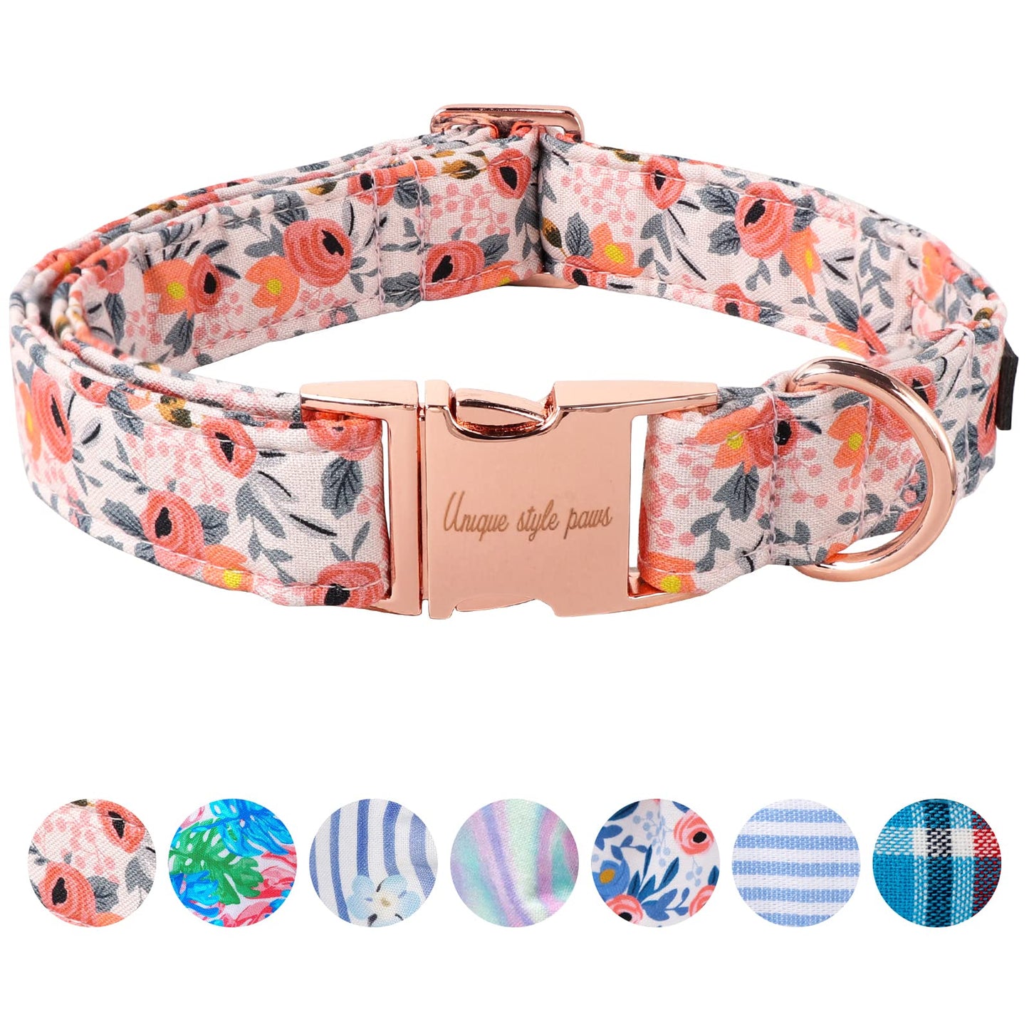 Unique Style Paws Dog Collar With Metal Buckle - Red Rose Flower Gift for Small, Medium, Large Boys Girls Dogs - Durable and Cute