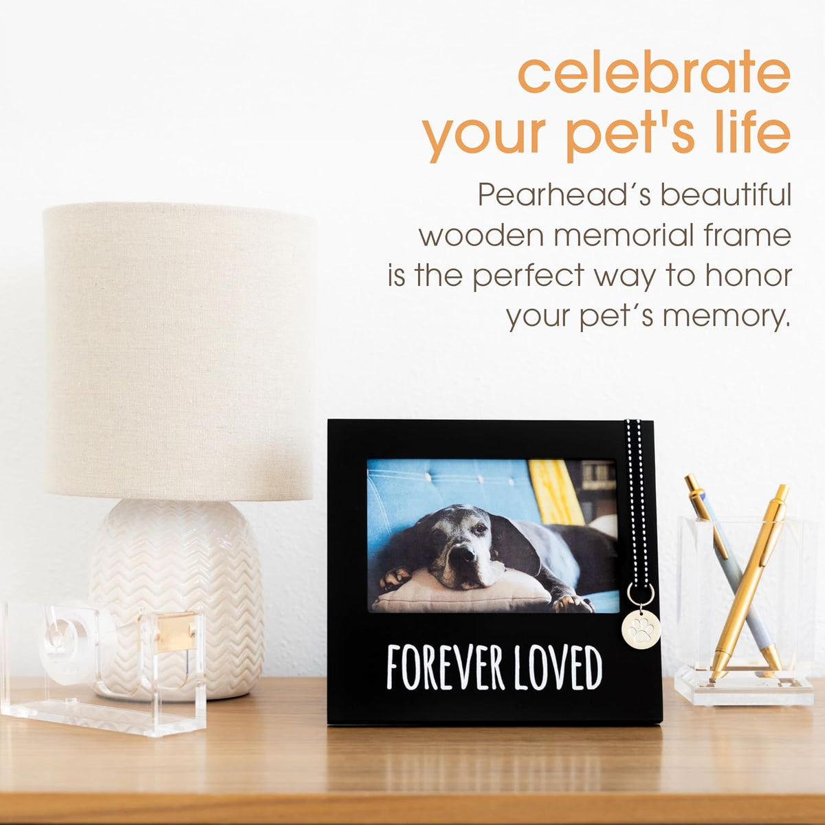 Pearhead Forever Loved Pet Keepsake Picture Frame, Photo Frame for Pet Owners and Dog Lovers, Ideal Memorial Gift for Loss of Dog and Pet Remembrance, Wall Mount And Tabletop Frame, Black