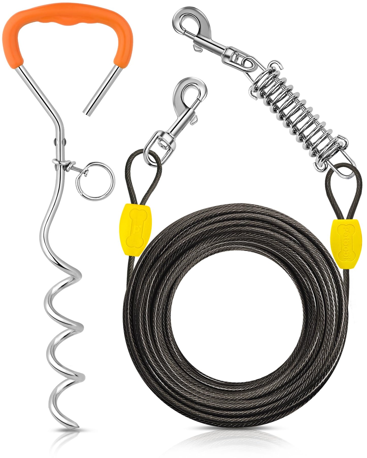 Petbobi Dog Tie Out Cable and Stake, 30ft Heavy Duty Dog Leads for Yard