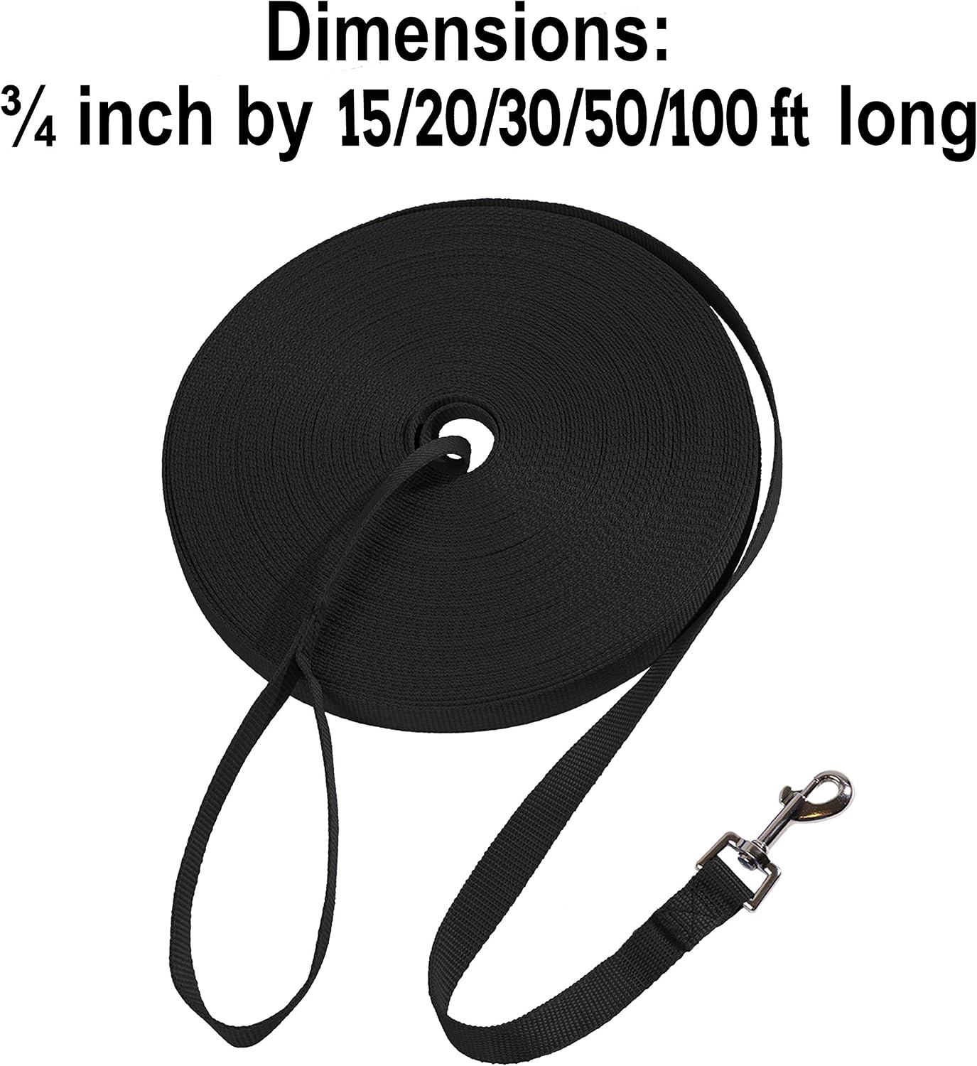 Hi Kiss Dog/Puppy Obedience Recall Training Agility Lead - 15ft 20ft 30ft 50ft 100ft Training Leash - Great for Play, Camping, or Backyard - Black 20ft