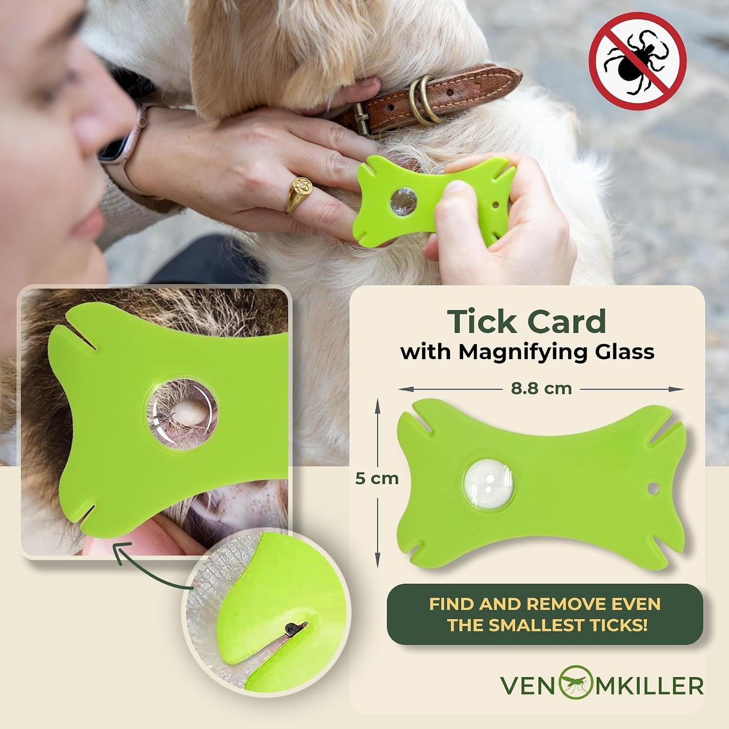 VENOMKILLER 6-in-1 Tick Remover Kit – Tick Removal Tool Set with Stainless Steel Tick Tweezers, Tick Card, Hooks & Leather Case – Tick Remover for Dogs, Cats & Humans