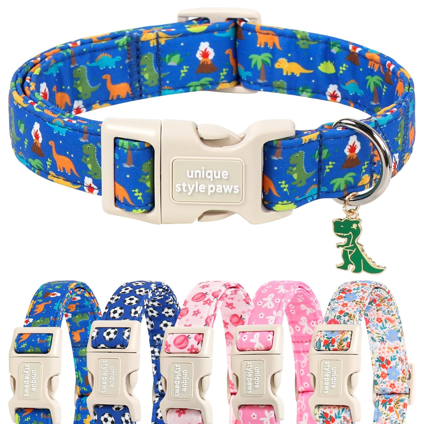 Unique Style Paws Dog Collar With Metal Buckle - Red Rose Flower Gift for Small, Medium, Large Boys Girls Dogs - Durable and Cute