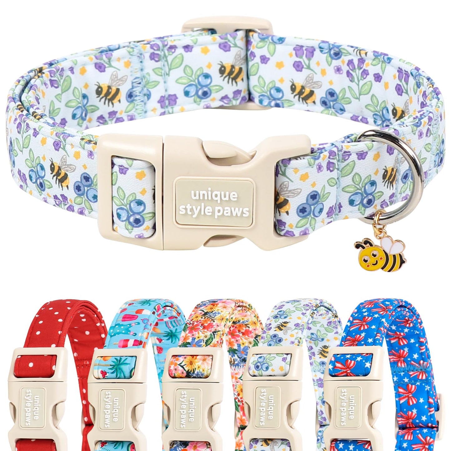 Unique Style Paws Dog Collar With Metal Buckle - Red Rose Flower Gift for Small, Medium, Large Boys Girls Dogs - Durable and Cute