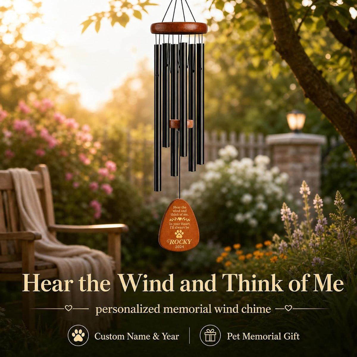 Personalized Dog Memorial Gifts for Loss of Dog, 25.5'' Pet Memorial Gifts for Dogs, Pet Memorial Wind Chimes, Loss of Dogs Sympathy Gift, Pet Passing Away Gift for Loss Loved One(Design 2, Black)