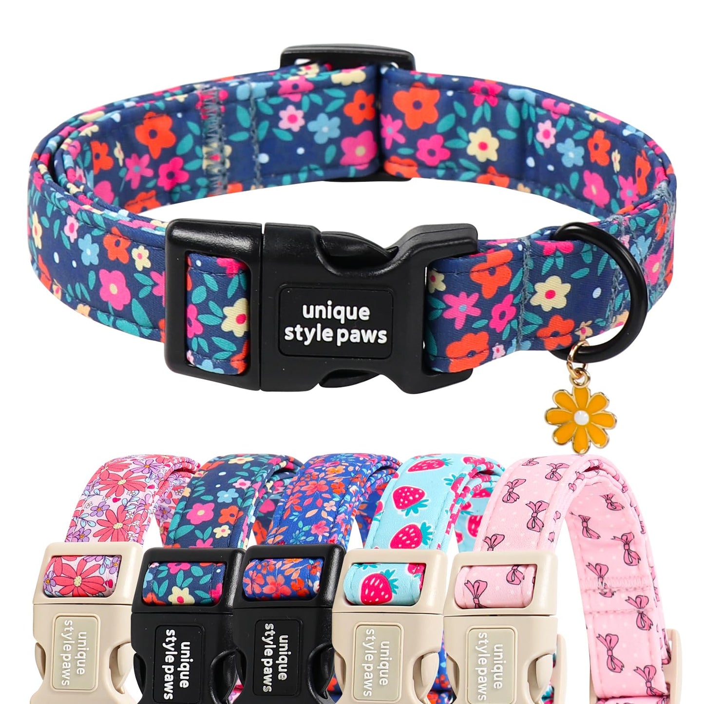 Unique Style Paws Dog Collar With Metal Buckle - Red Rose Flower Gift for Small, Medium, Large Boys Girls Dogs - Durable and Cute