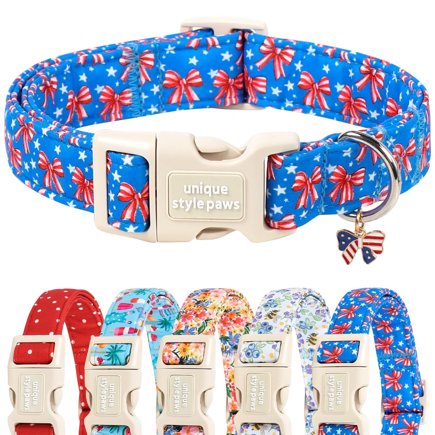 Unique Style Paws Dog Collar With Metal Buckle - Red Rose Flower Gift for Small, Medium, Large Boys Girls Dogs - Durable and Cute