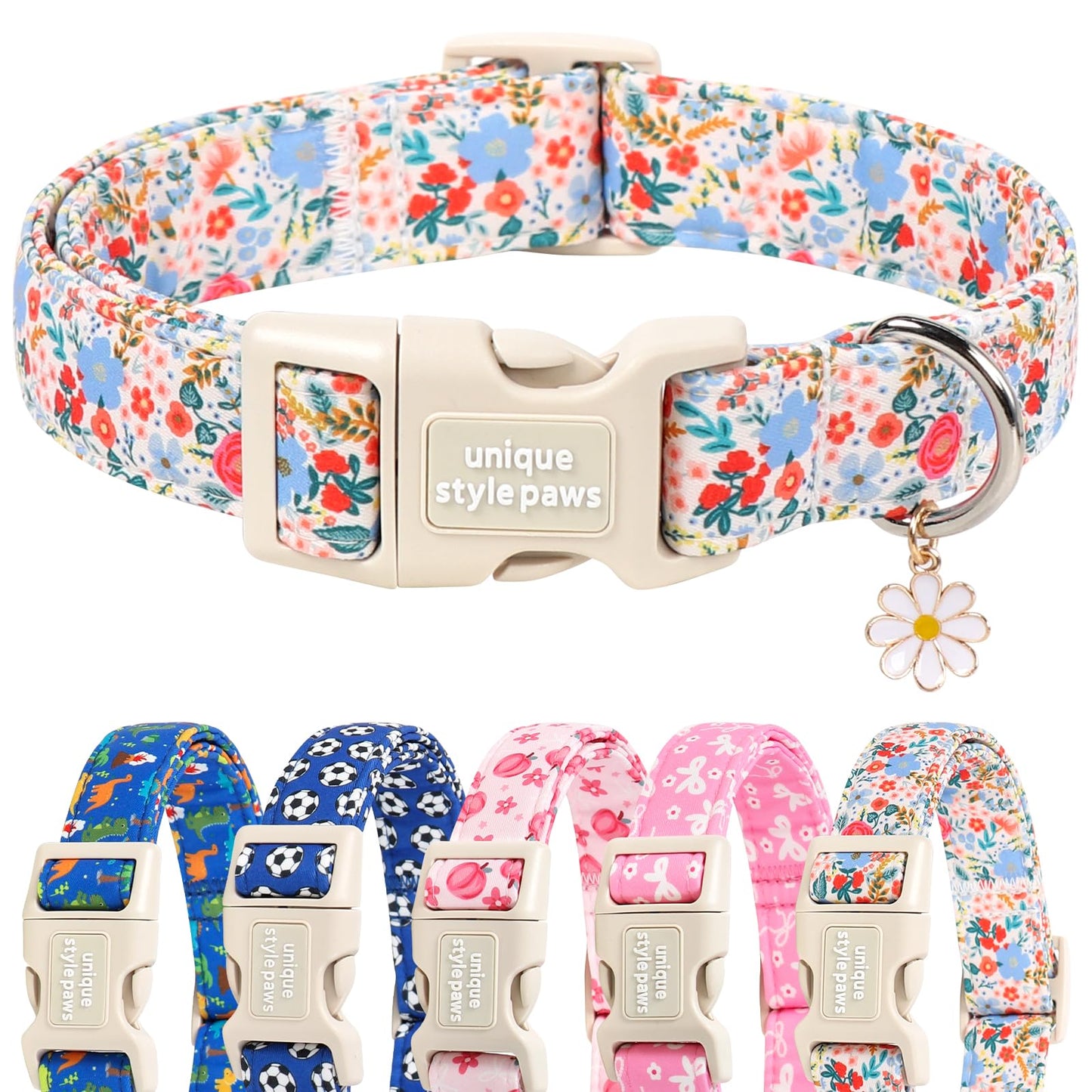 Unique Style Paws Dog Collar With Metal Buckle - Red Rose Flower Gift for Small, Medium, Large Boys Girls Dogs - Durable and Cute