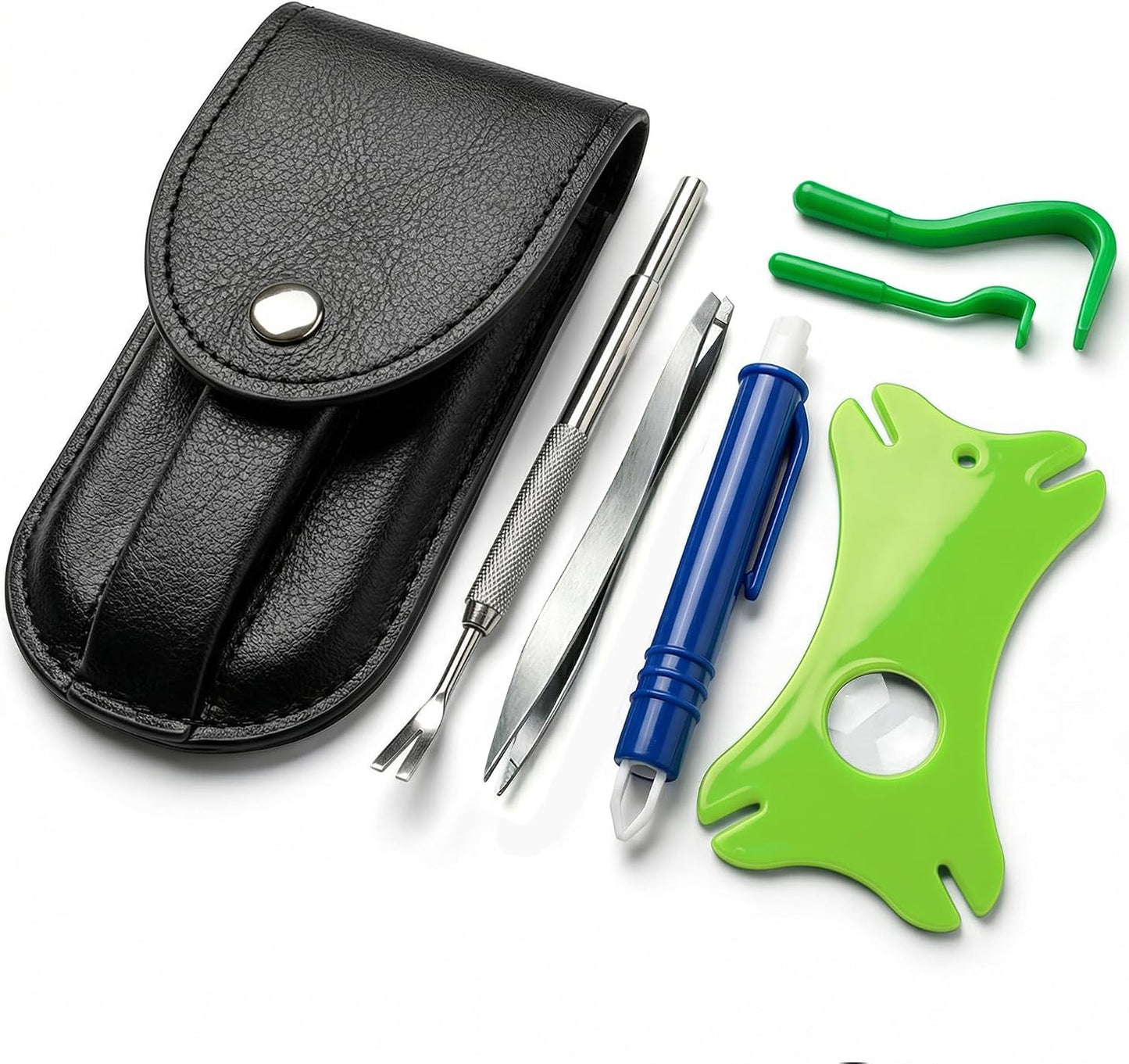 VENOMKILLER 6-in-1 Tick Remover Kit – Tick Removal Tool Set with Stainless Steel Tick Tweezers, Tick Card, Hooks & Leather Case – Tick Remover for Dogs, Cats & Humans