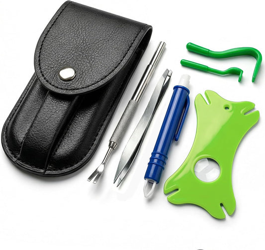 VENOMKILLER 6-in-1 Tick Remover Kit – Tick Removal Tool Set with Stainless Steel Tick Tweezers, Tick Card, Hooks & Leather Case – Tick Remover for Dogs, Cats & Humans