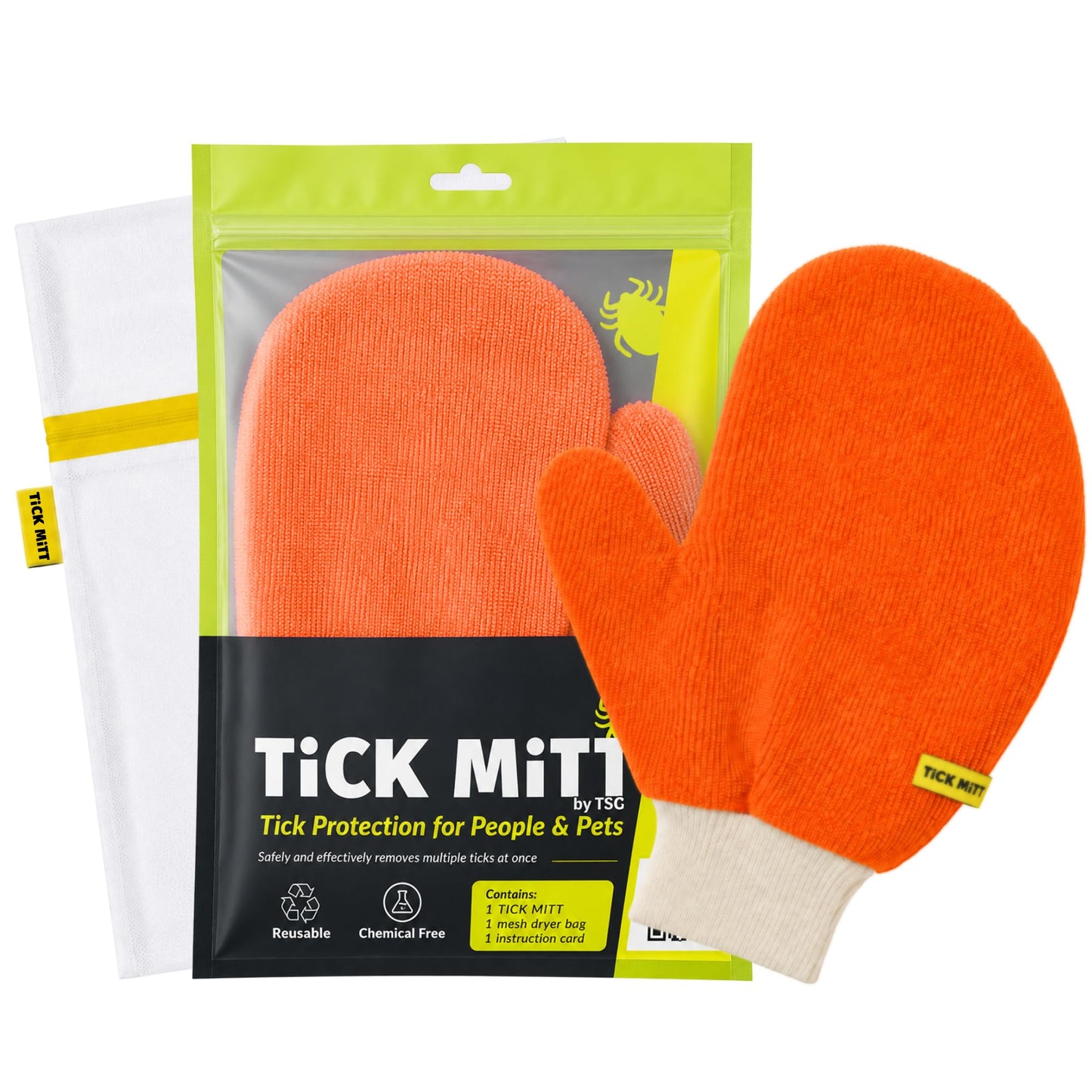TiCK MiTT Yellow Tick Removal Glove for Humans & Pets - Safely Remove Ticks Effortlessly, Chemical-Free, Durable, Portable Tick Management Tool for Outdoor Adventures & Everyday Use