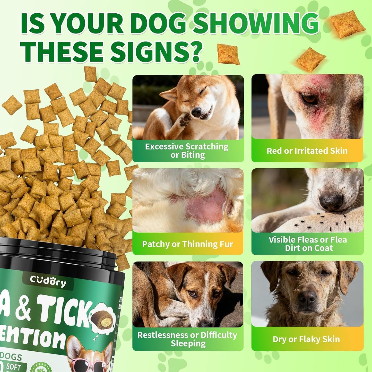 Cudory Flea and Tick Prevention for Dogs, 500 Dog Flea Treatment Chews