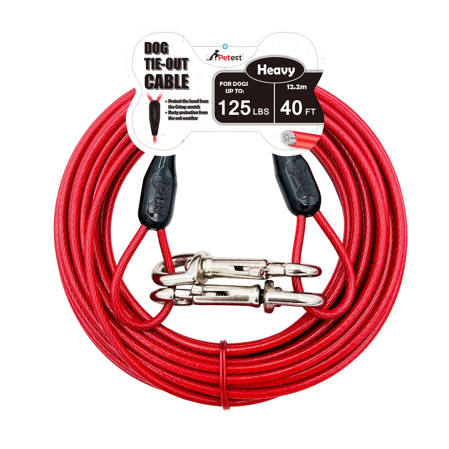 Petest 30ft Reflective Tie-Out Cable for Heavy Dogs Up to 125 Pounds