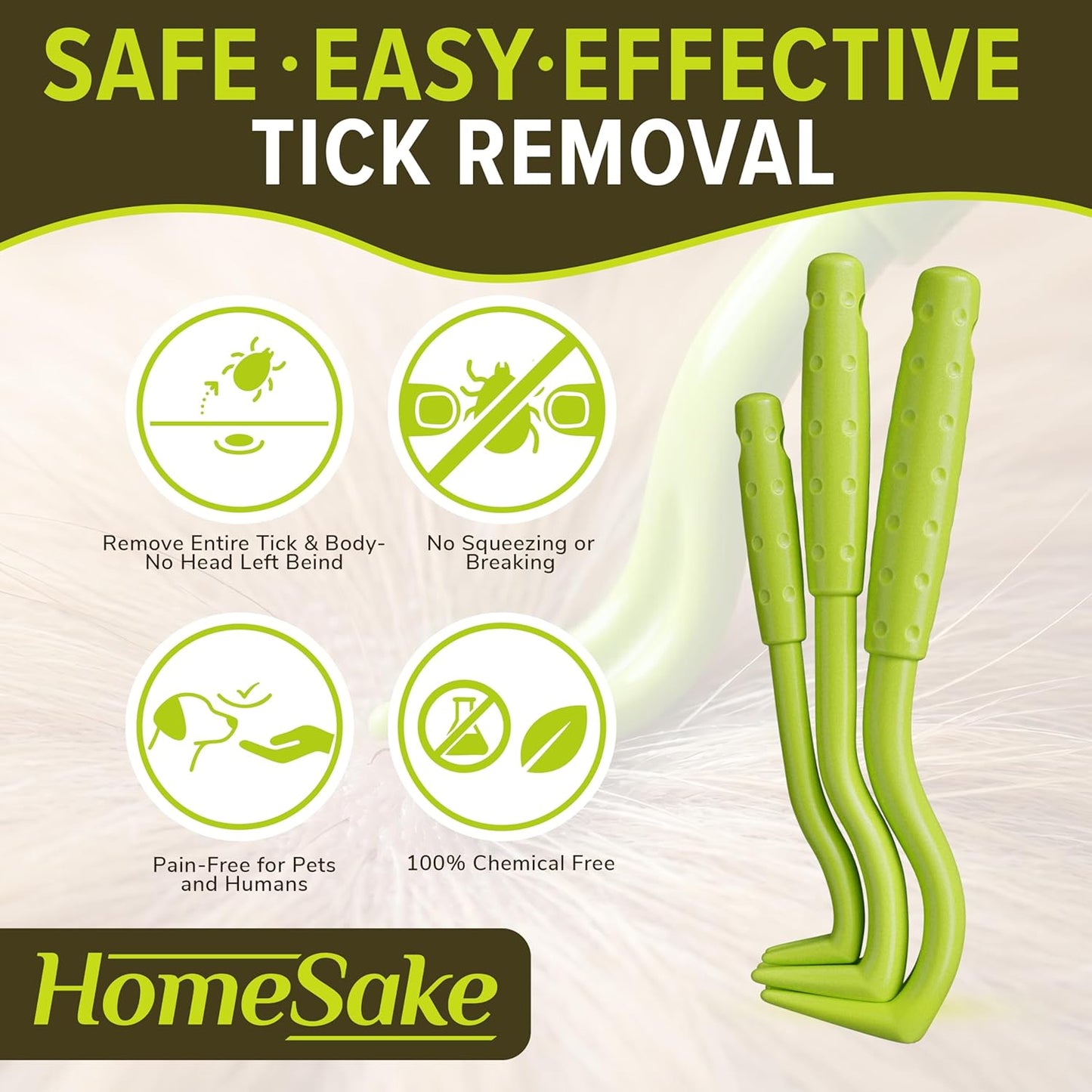 Homesake Tick Remover Tool for Dogs, Cats & Humans, 3 Pack Tick Removal Kit + Identification Card & Keychain Hole, Safely Removes Entire Tick Head & Body, Easy Portable Tool for Pets & First Aid Kits