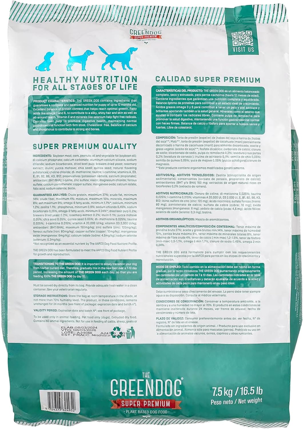 Super Premium - Puppies - 16.5 Lb Bag Dog Food - Plant Based Protein, Vegan Dry Pet Kibble, Gluten Free, Complete Nutrition