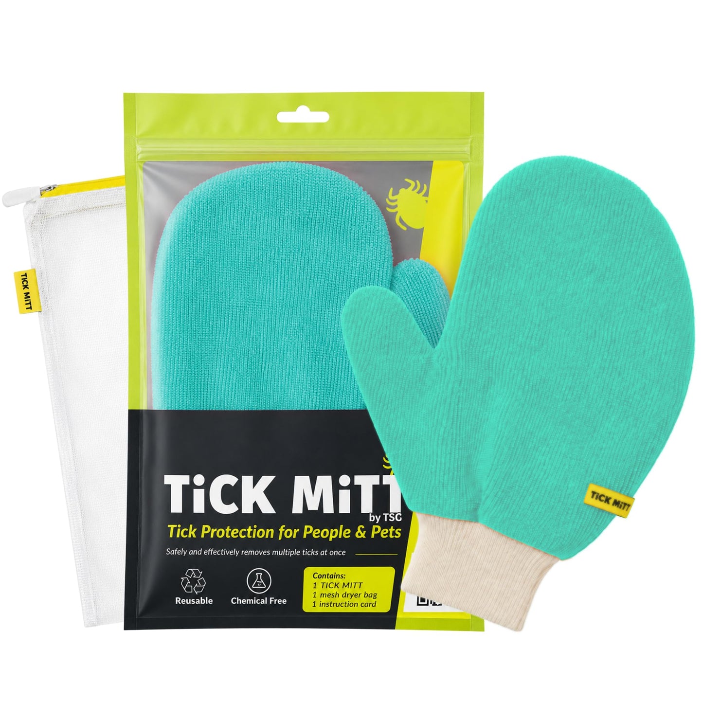TiCK MiTT Yellow Tick Removal Glove for Humans & Pets - Safely Remove Ticks Effortlessly, Chemical-Free, Durable, Portable Tick Management Tool for Outdoor Adventures & Everyday Use
