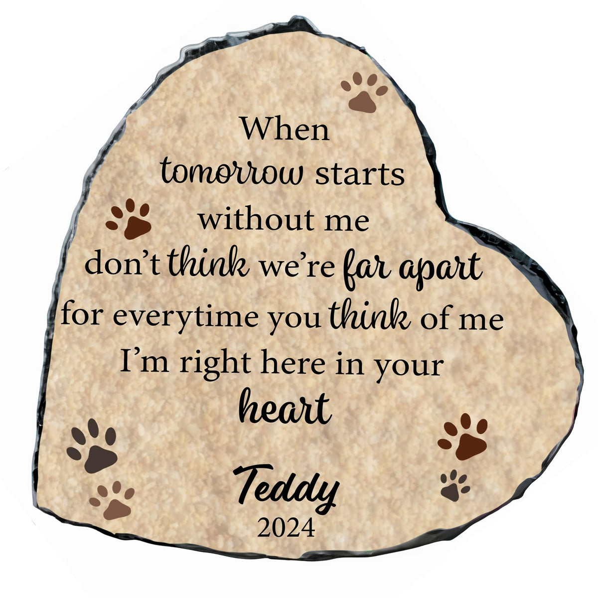 Personalized Dog Memorial Stone, No Longer by Our Side Heart Paw Print Plaque, Pet Loss Gift for Dogs Stone (S-002)