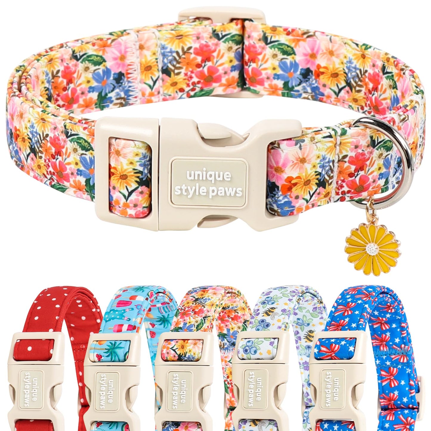 Unique Style Paws Dog Collar With Metal Buckle - Red Rose Flower Gift for Small, Medium, Large Boys Girls Dogs - Durable and Cute