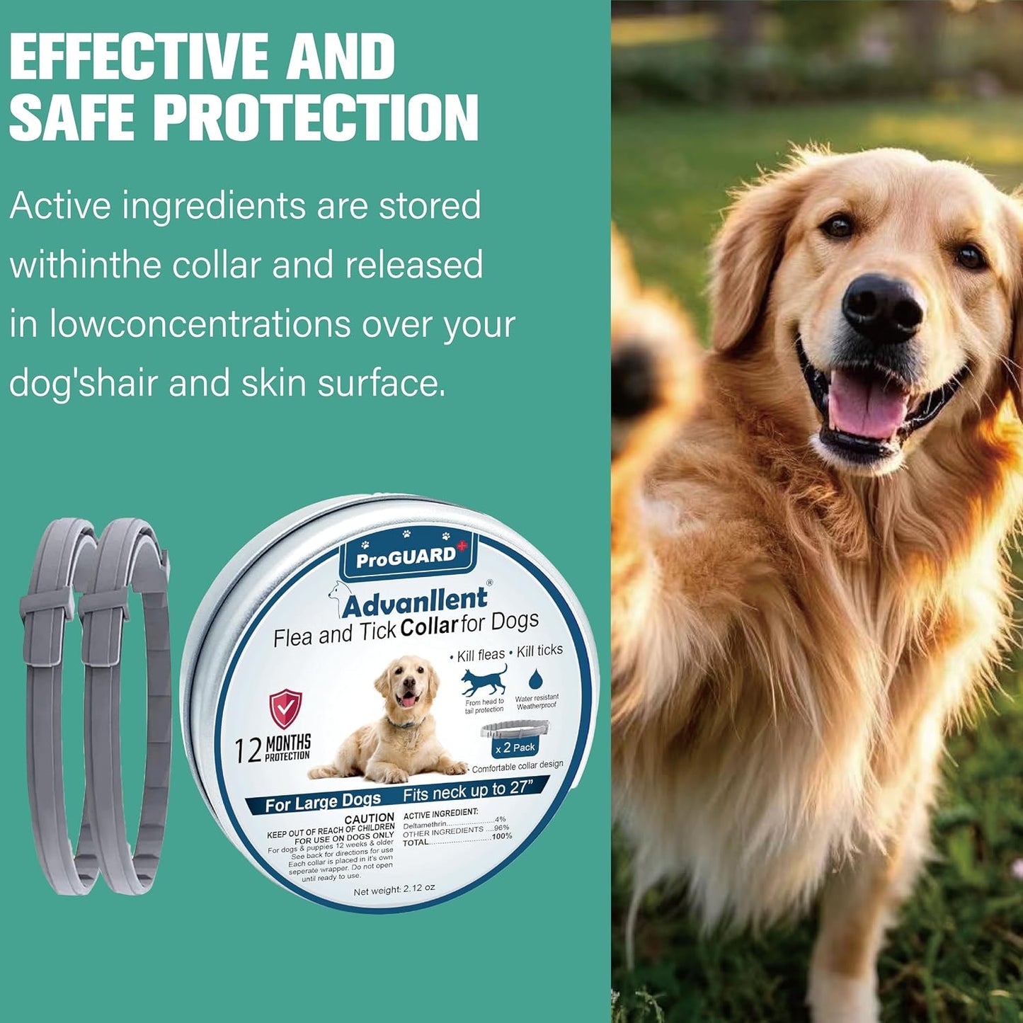 Flea Collar for Dogs, Dog Flea and Tick Treatment & Prevention, 2 Collars