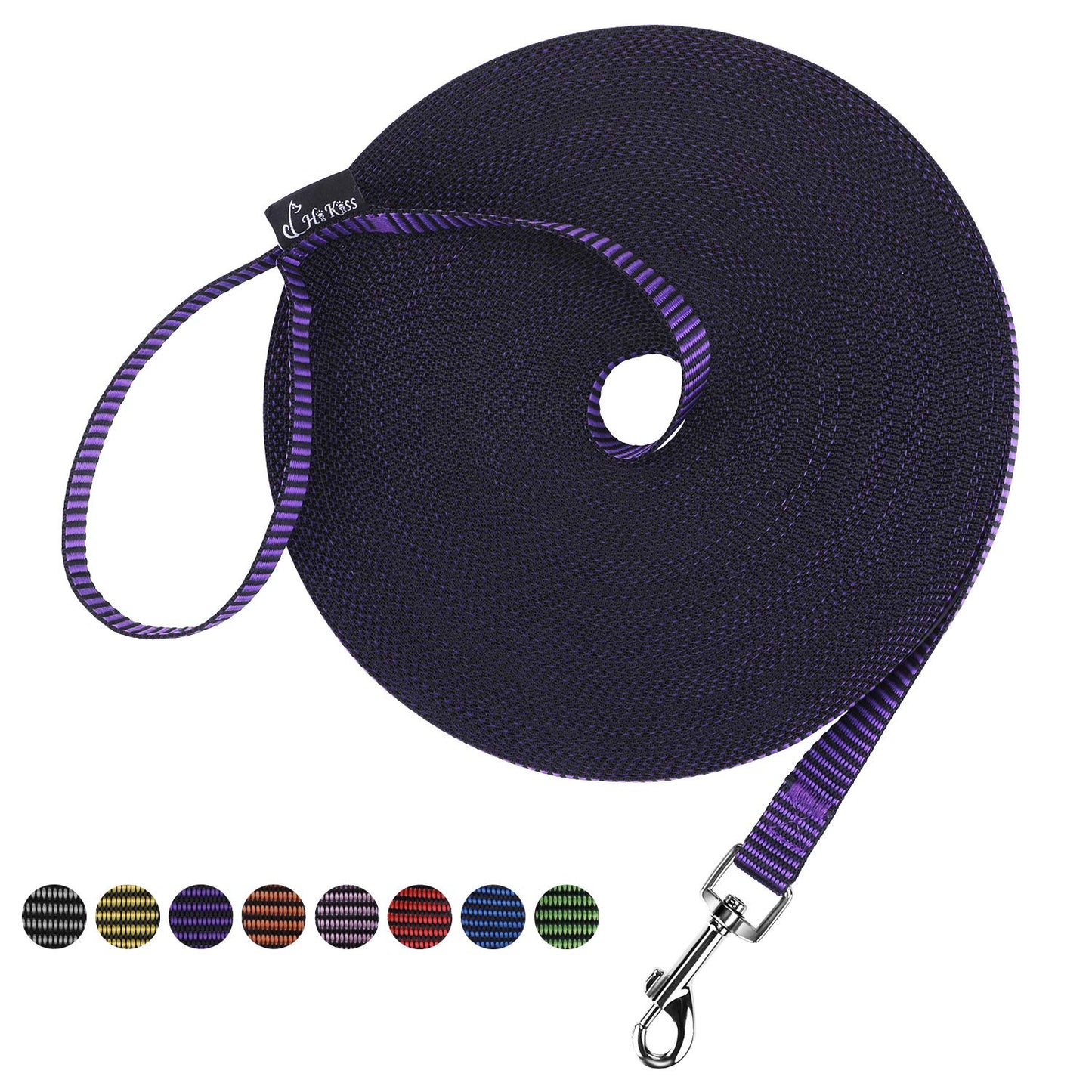 Hi Kiss Dog/Puppy Obedience Recall Training Agility Lead - 15ft 20ft 30ft 50ft 100ft Training Leash - Great for Play, Camping, or Backyard - Black 20ft