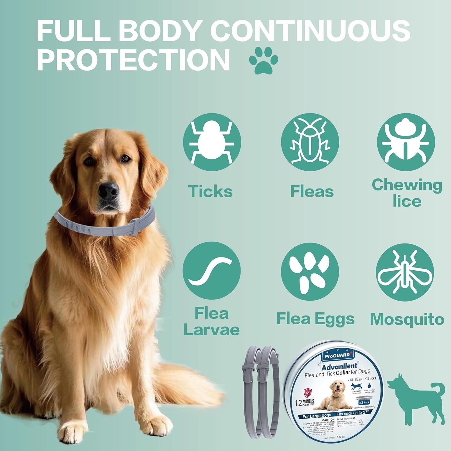 Flea Collar for Dogs, Dog Flea and Tick Treatment & Prevention, 2 Collars