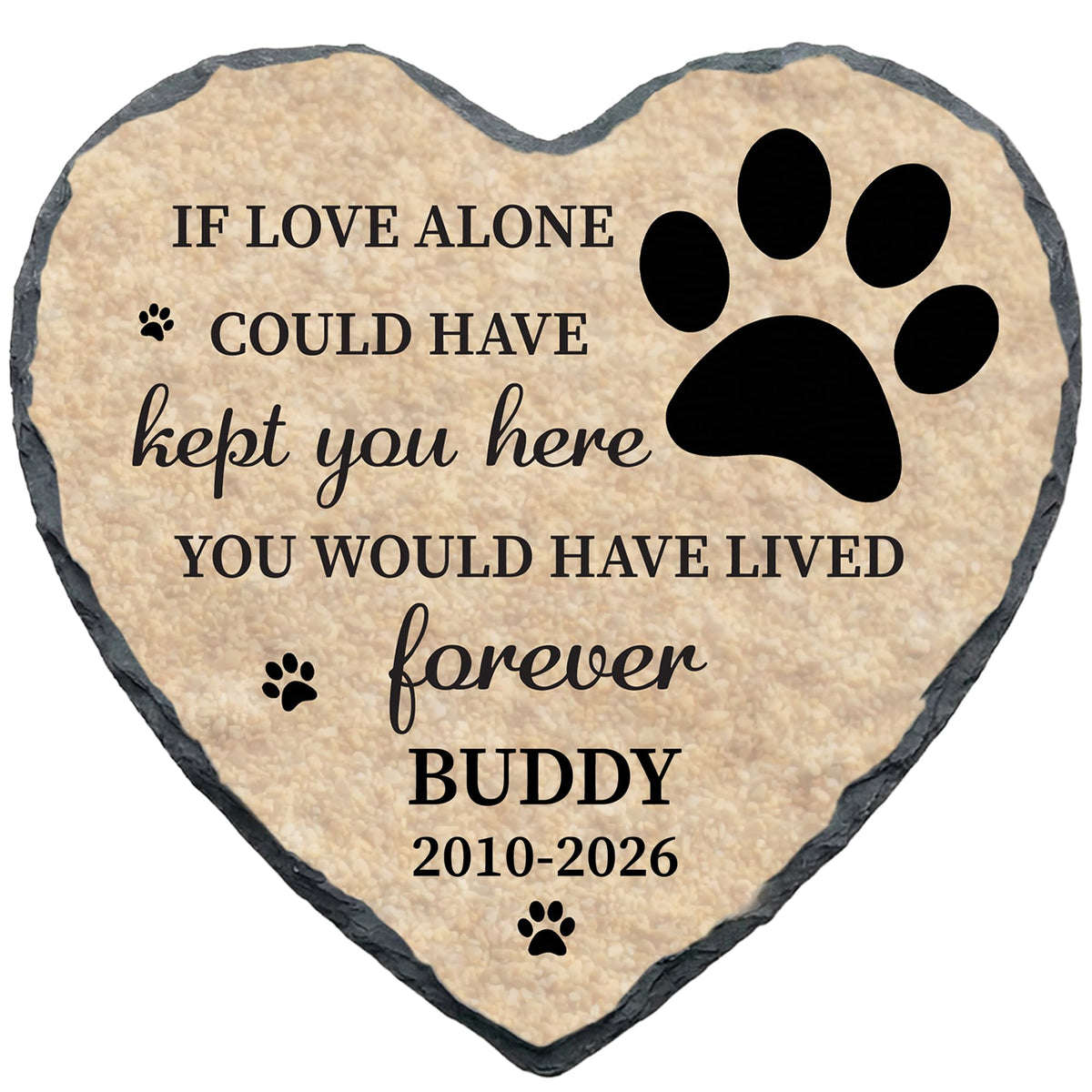 Personalized Dog Memorial Stone, No Longer by Our Side Heart Paw Print Plaque, Pet Loss Gift for Dogs Stone (S-002)