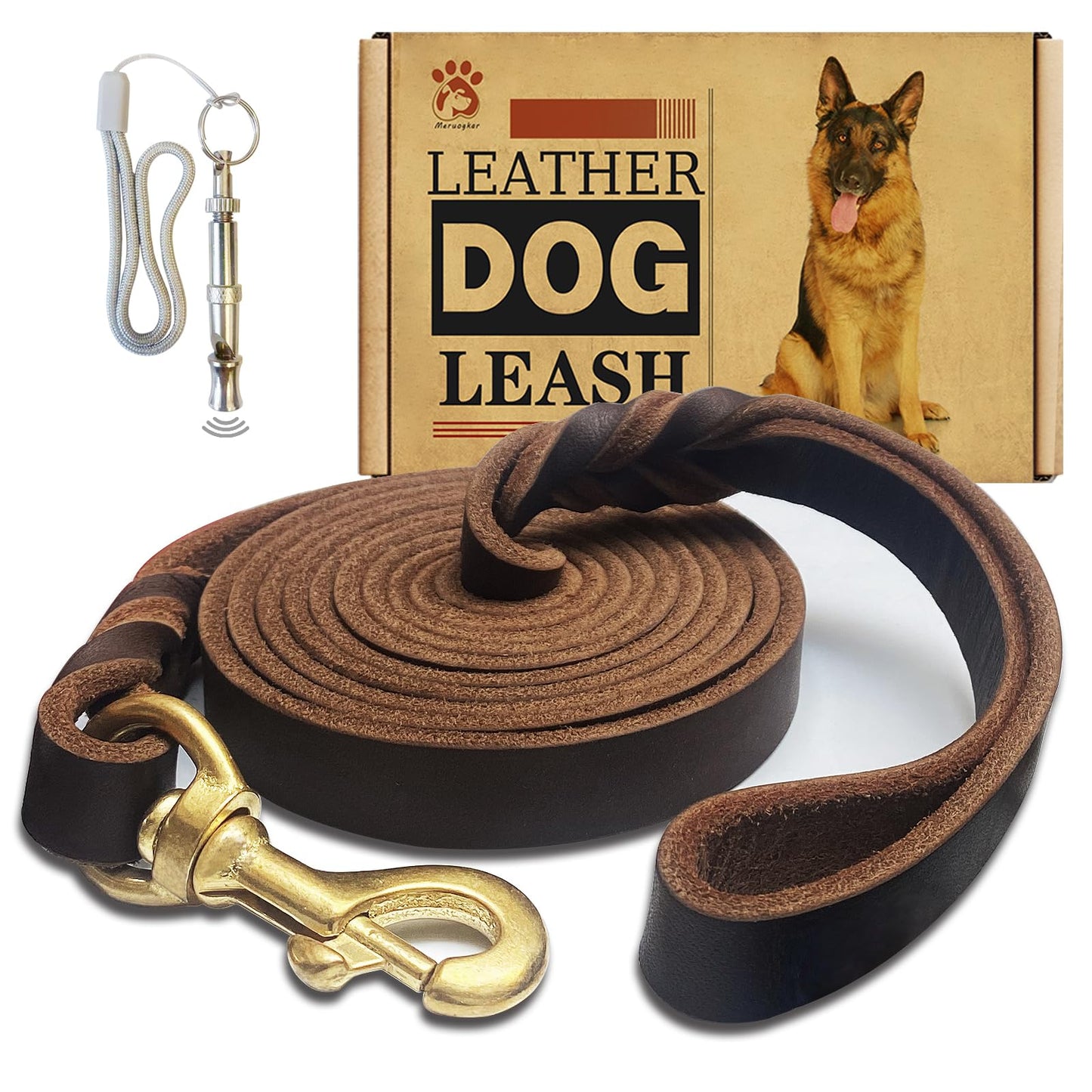 Leather Dog Leash 6ft x 3/4 inch,Strong Heavy Duty Genuine Leather Braided Dog Training Leash, Soft and Comfortable Leather Leash for Large Dogs, Medium Small Dogs (Brown, 6FT*3/4in)