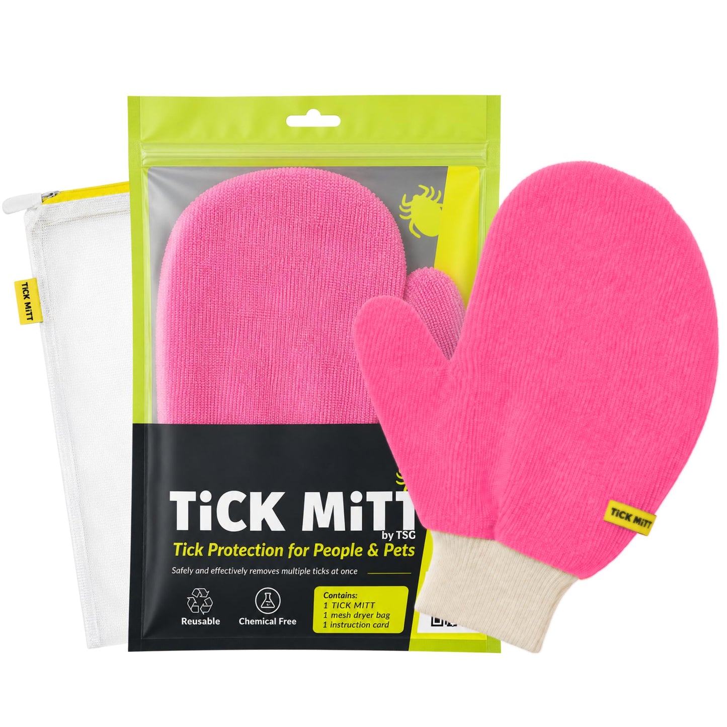 TiCK MiTT Yellow Tick Removal Glove for Humans & Pets - Safely Remove Ticks Effortlessly, Chemical-Free, Durable, Portable Tick Management Tool for Outdoor Adventures & Everyday Use