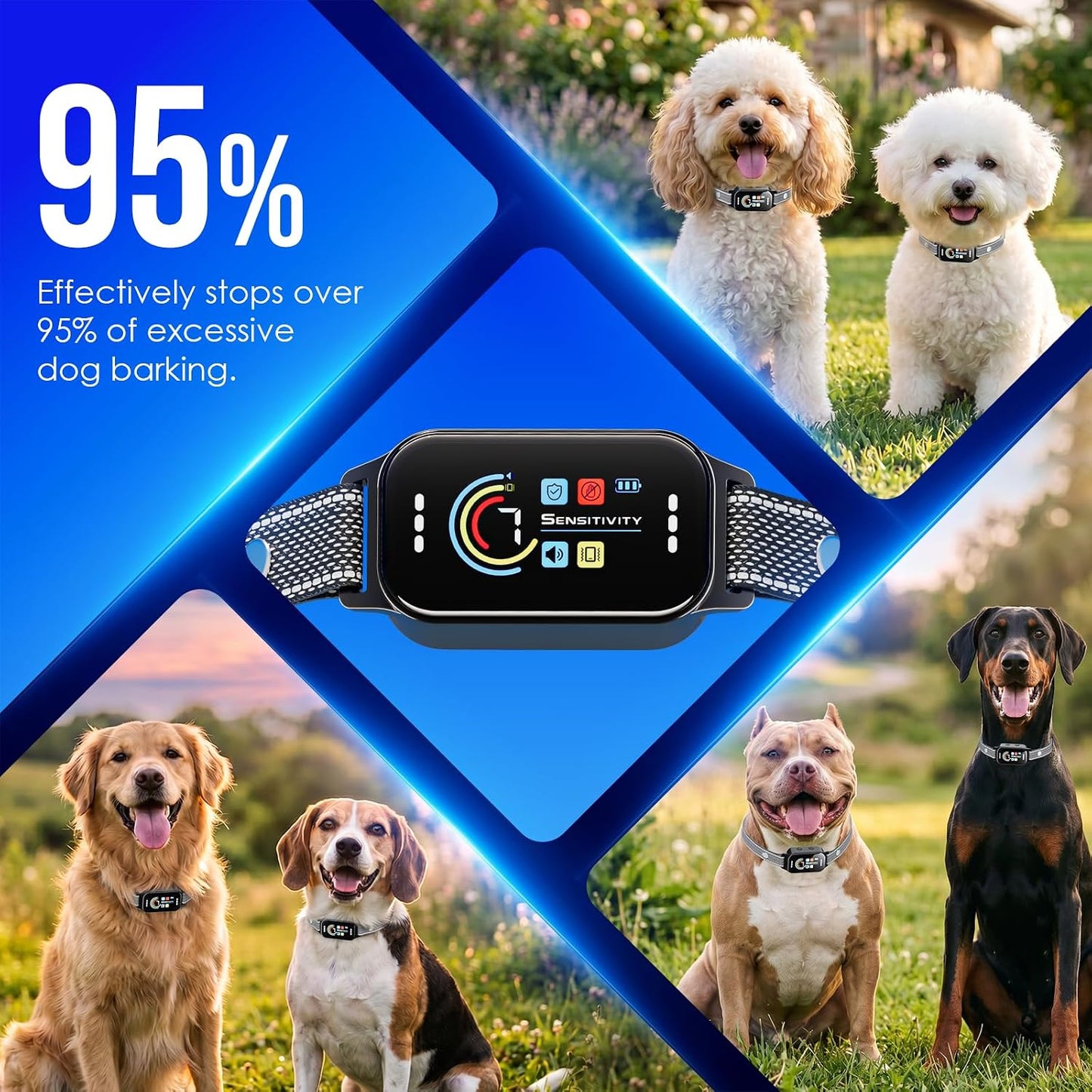 Dog Bark Collar 2 Pack, Auto Anti Barking Collar for Large Medium Small Dogs 11-120lbs, 7 Sensitivity Levels, 5 Safe Training Modes, Humane Bark Training Collar