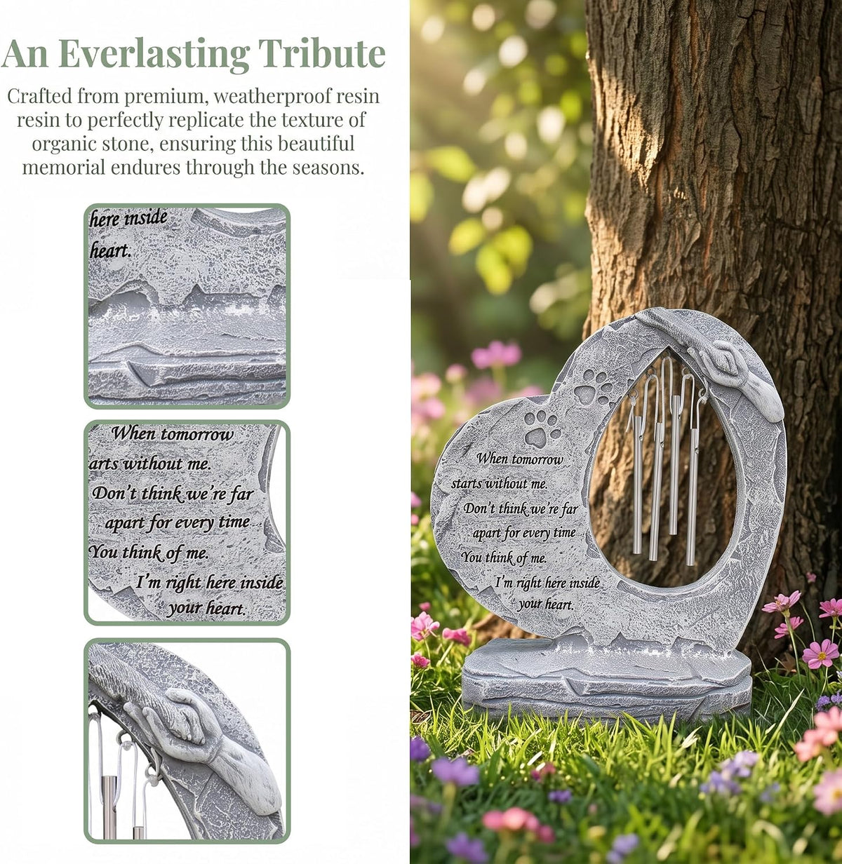 Pet Dog Memorial Stones Garden Stones with Wind Chimes, Sympathy Loss of Pet Dog Memorial Gifts Remembrance Gifts Outdoors Heart Shaped Grave Markes Headstones