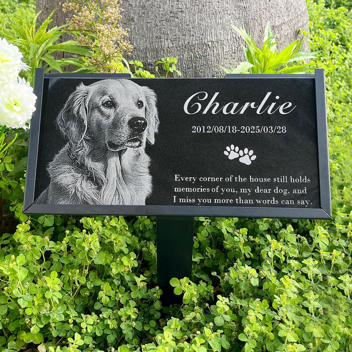 Personalized Pet Memorial Stone - Custom Granite Grave Marker for Dogs Cats
