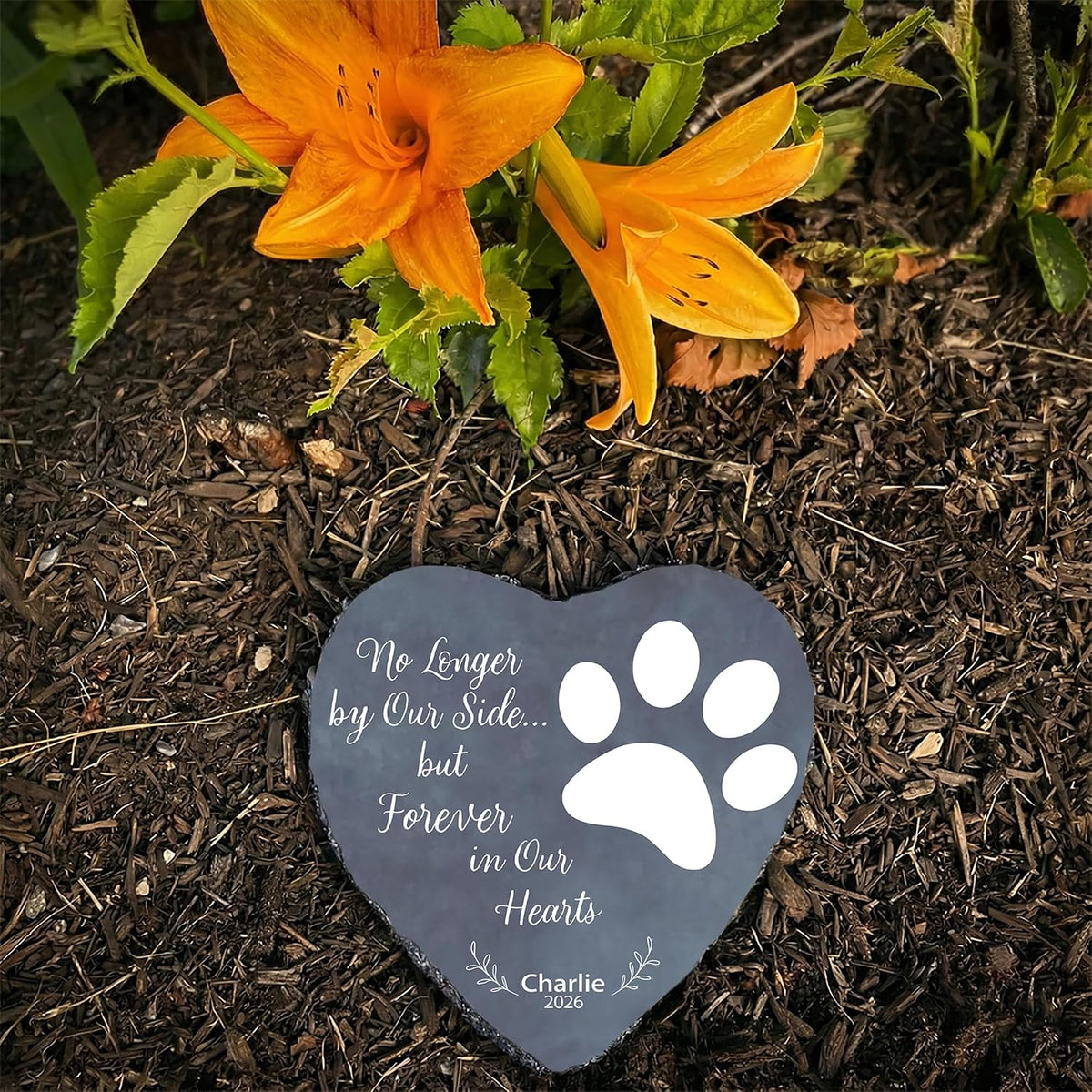 Personalized Dog Memorial Stone, No Longer by Our Side Heart Paw Print Plaque, Pet Loss Gift for Dogs Stone (S-002)