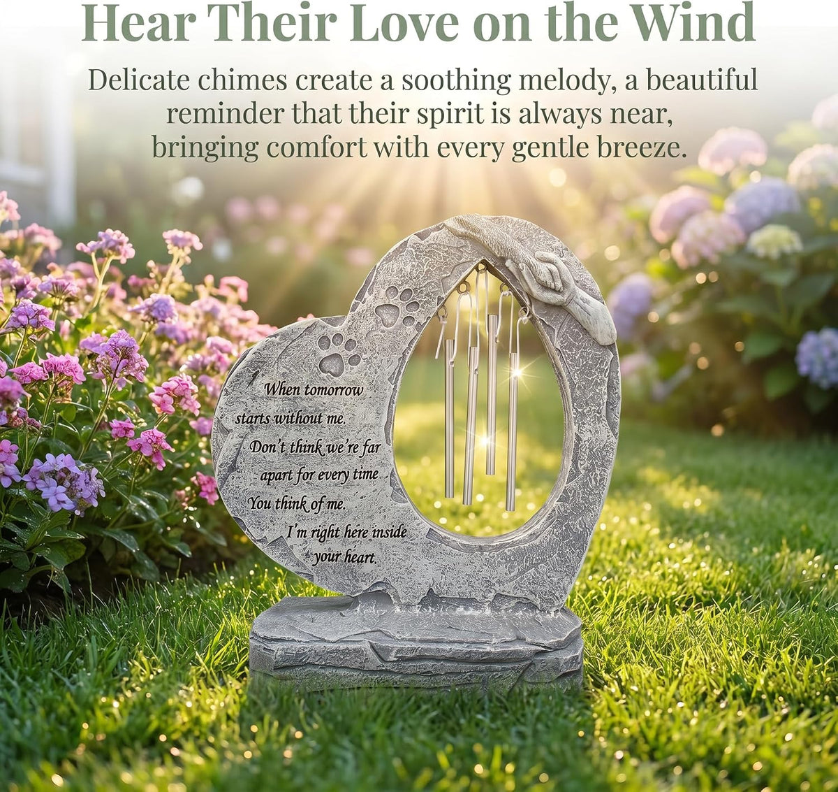 Pet Dog Memorial Stones Garden Stones with Wind Chimes, Sympathy Loss of Pet Dog Memorial Gifts Remembrance Gifts Outdoors Heart Shaped Grave Markes Headstones