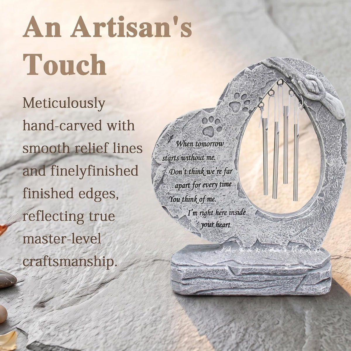 Pet Dog Memorial Stones Garden Stones with Wind Chimes, Sympathy Loss of Pet Dog Memorial Gifts Remembrance Gifts Outdoors Heart Shaped Grave Markes Headstones